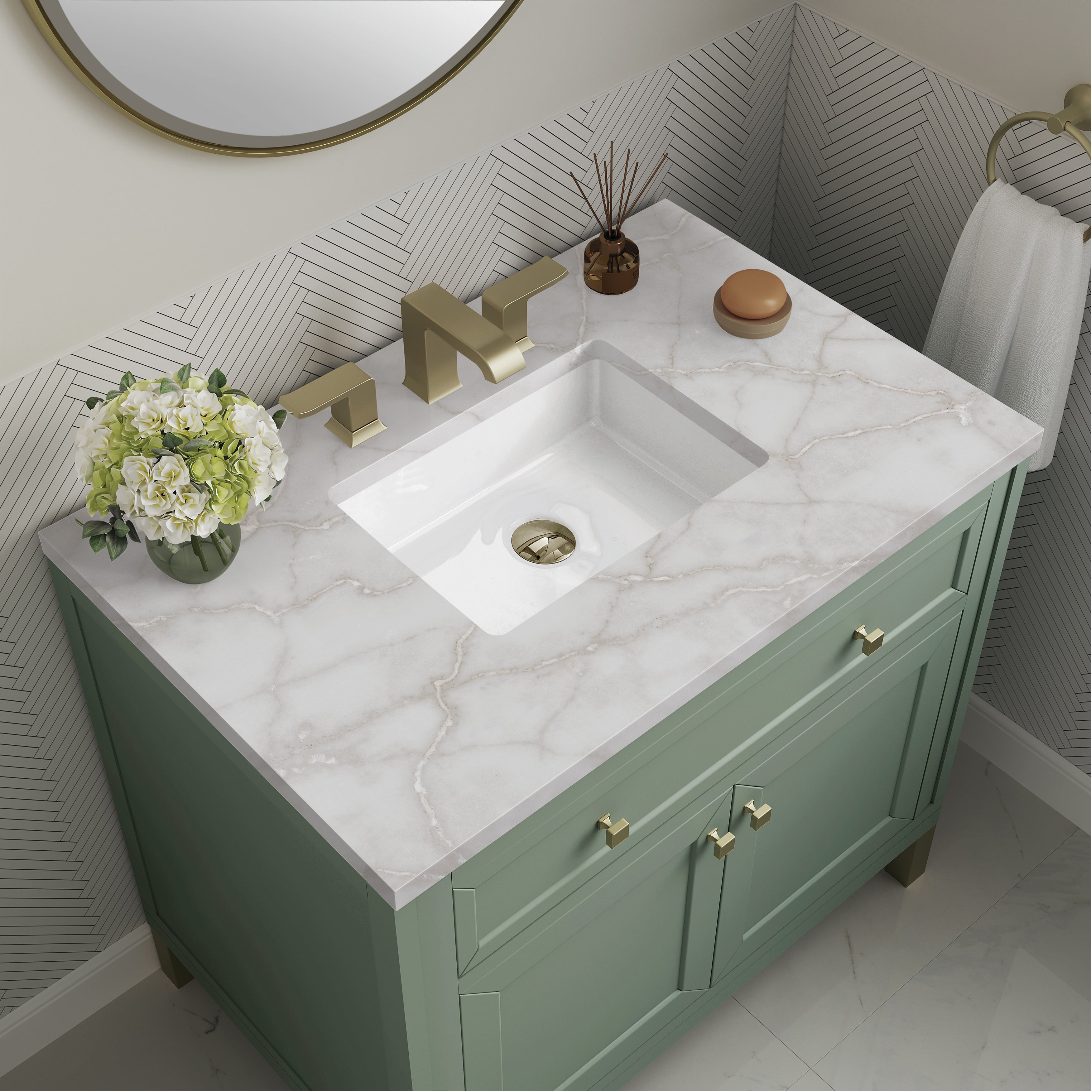 James Martin Chicago 36" Single Vanity in Smokey Celadon with 3cm Countertop