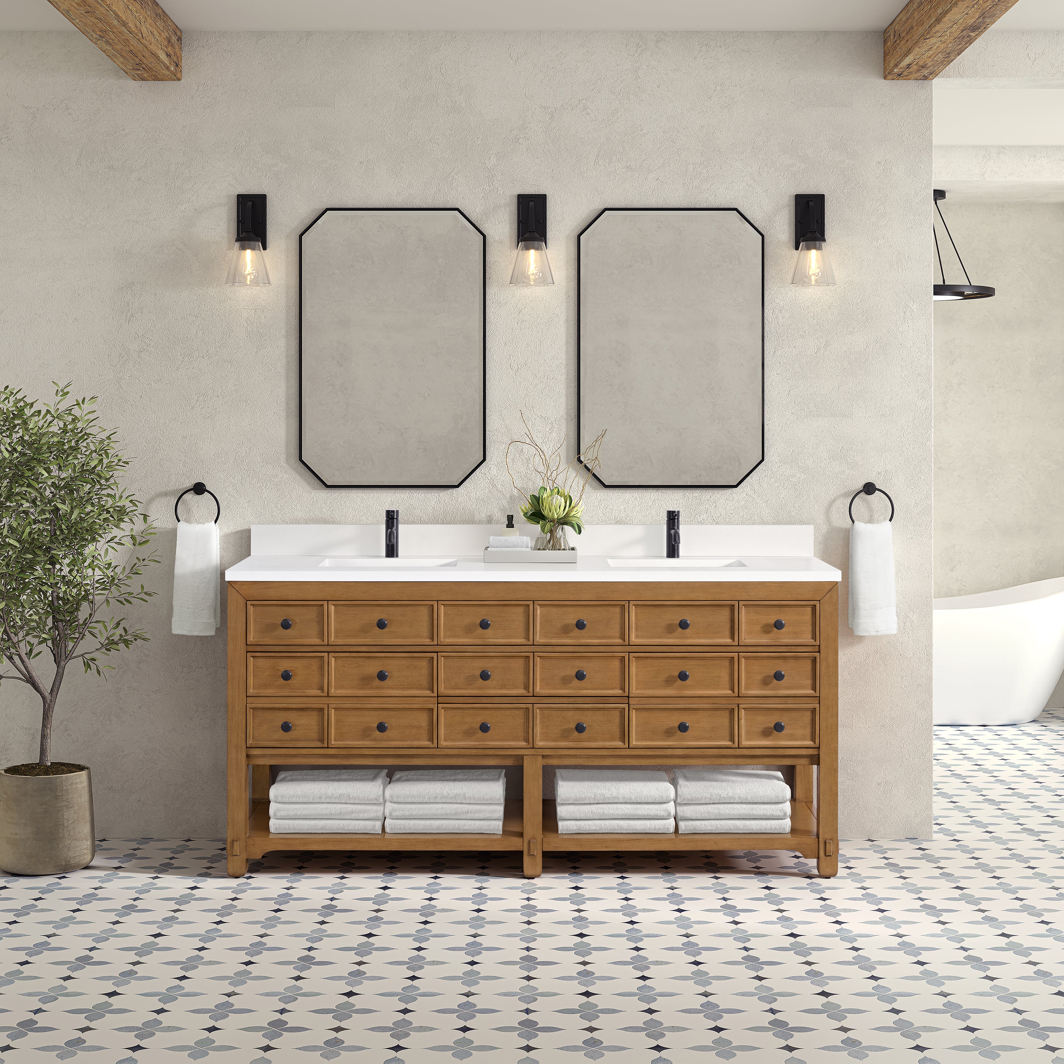 James Martin Malibu 72" Double Vanity in Amber Birch with 3cm Countertop