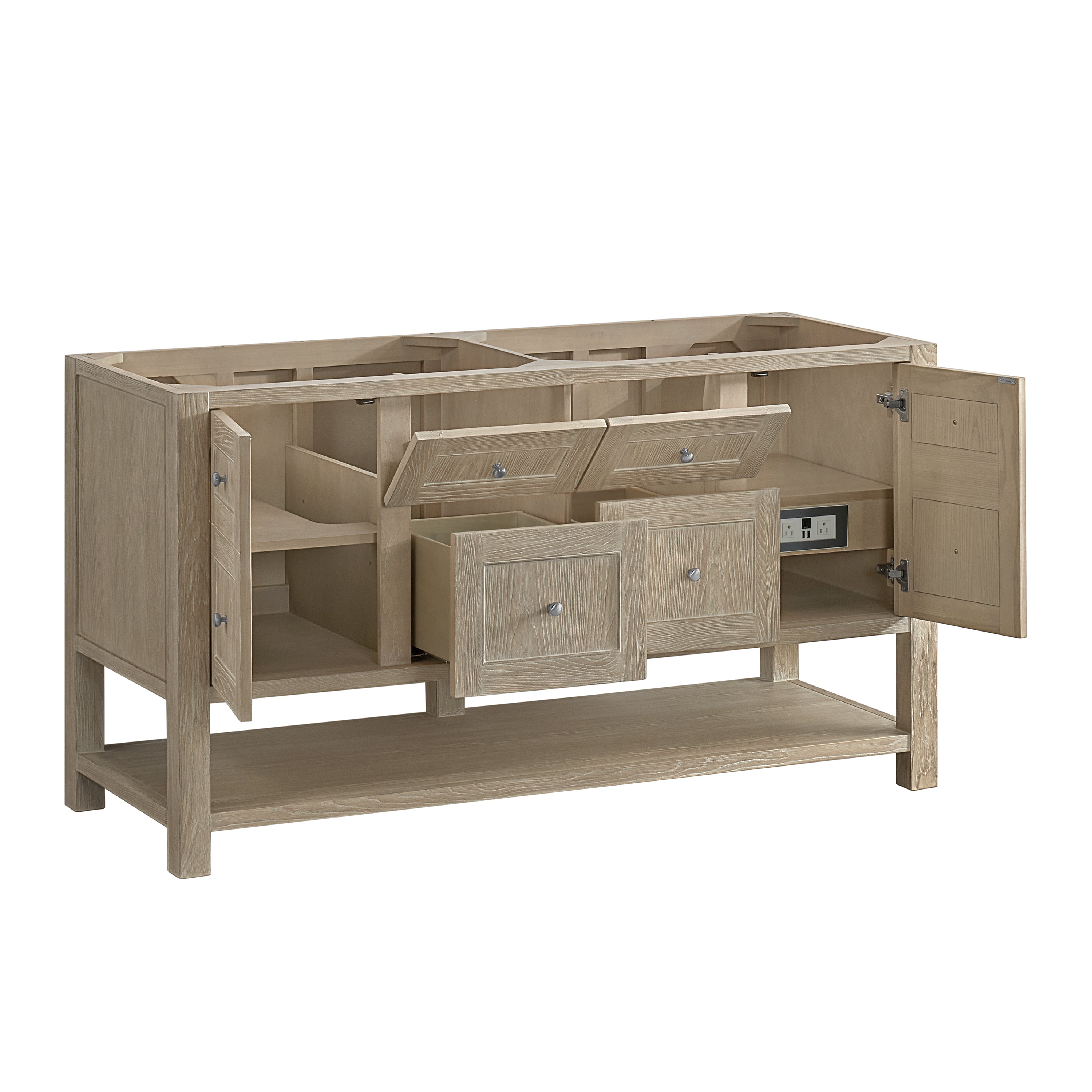 James Martin Breckenridge 60" Double Vanity in Whitewashed Oak with 3cm Countertop and FreePower Wireless Charger
