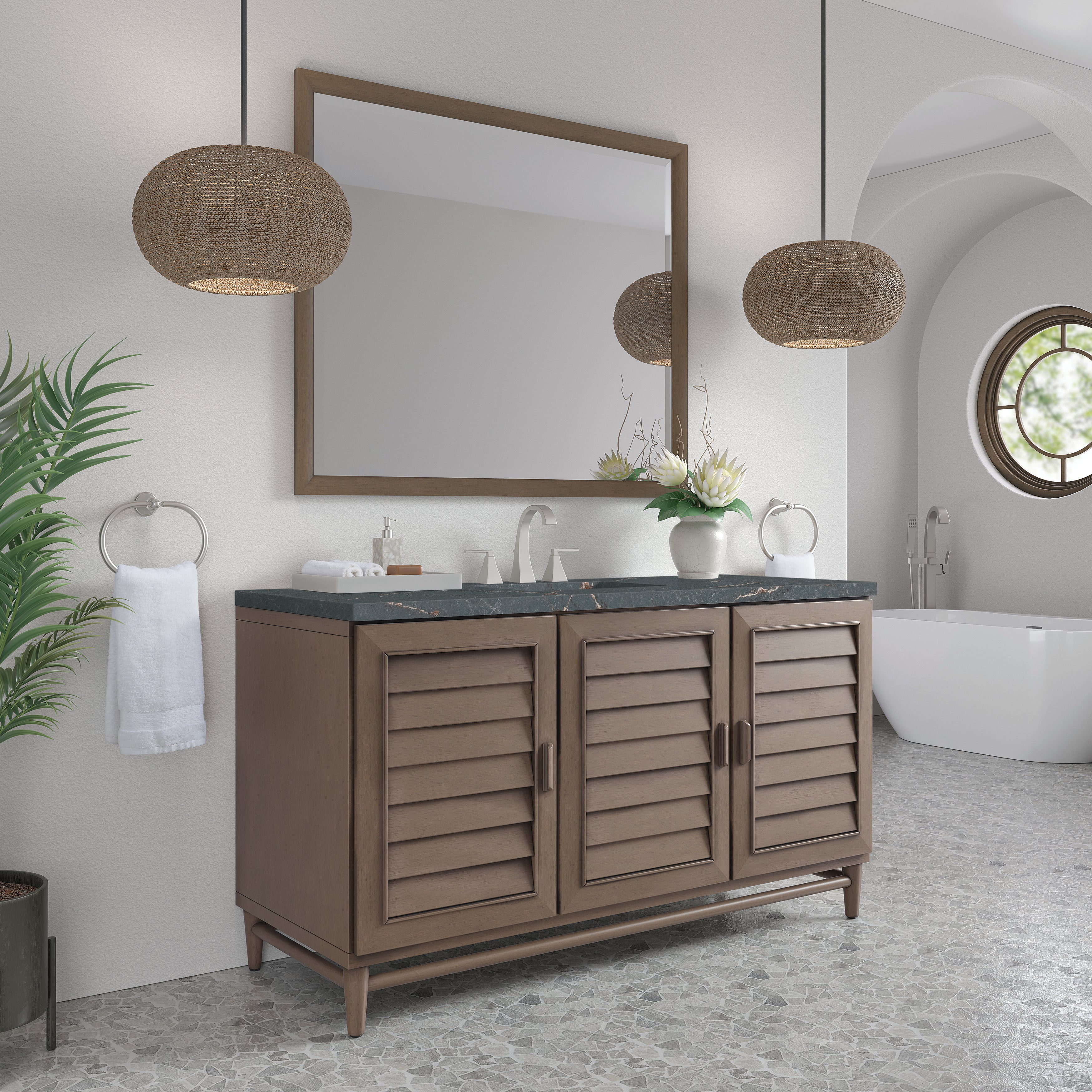 James Martin Portland 60" Single Vanity in Whitewashed Walnut with 3cm Countertop