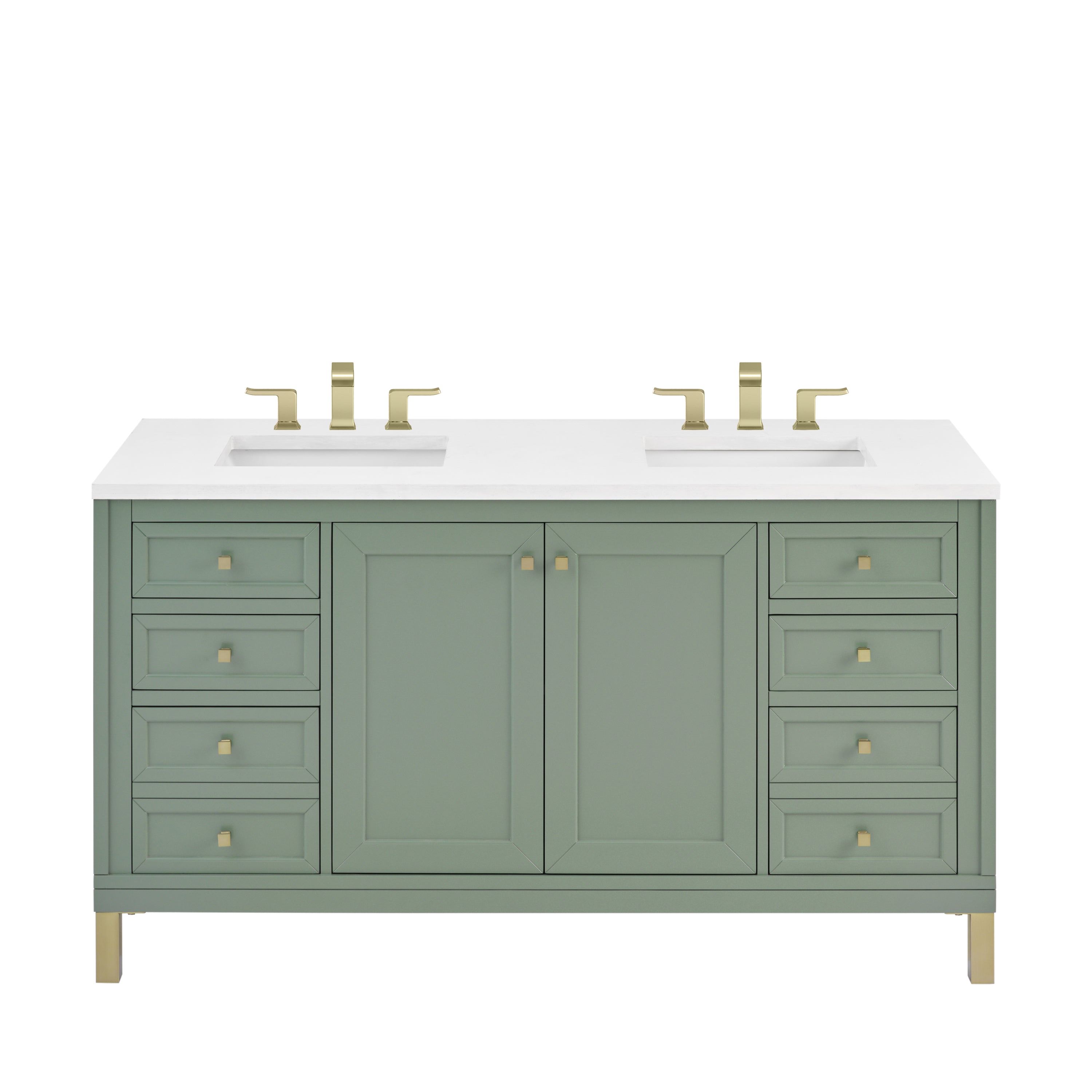 James Martin Chicago 60" Double Vanity in Smokey Celadon with 3cm Countertop