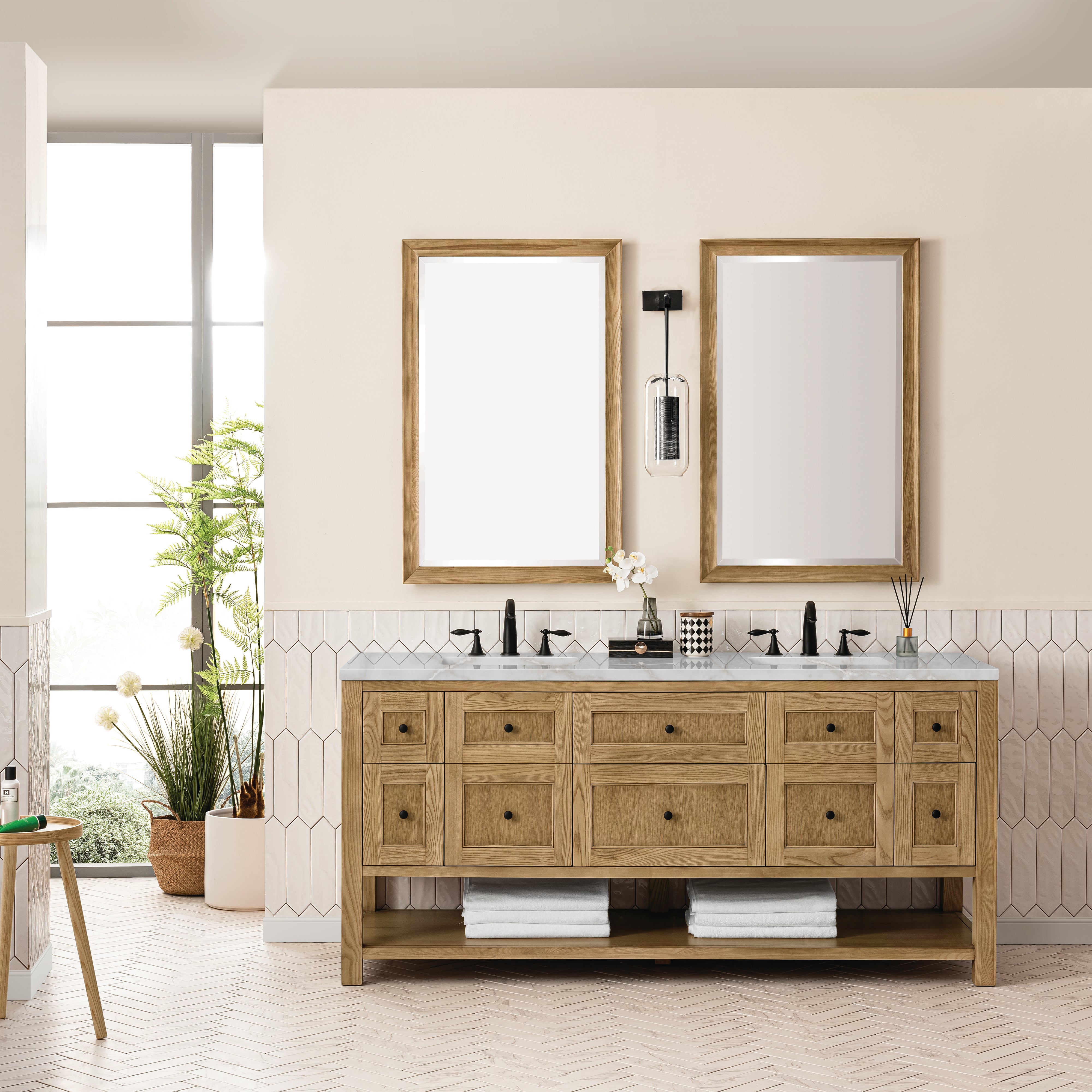 James Martin Breckenridge 72" Double Vanity in Light Natural Oak with 3cm Countertop and FreePower Wireless Charger