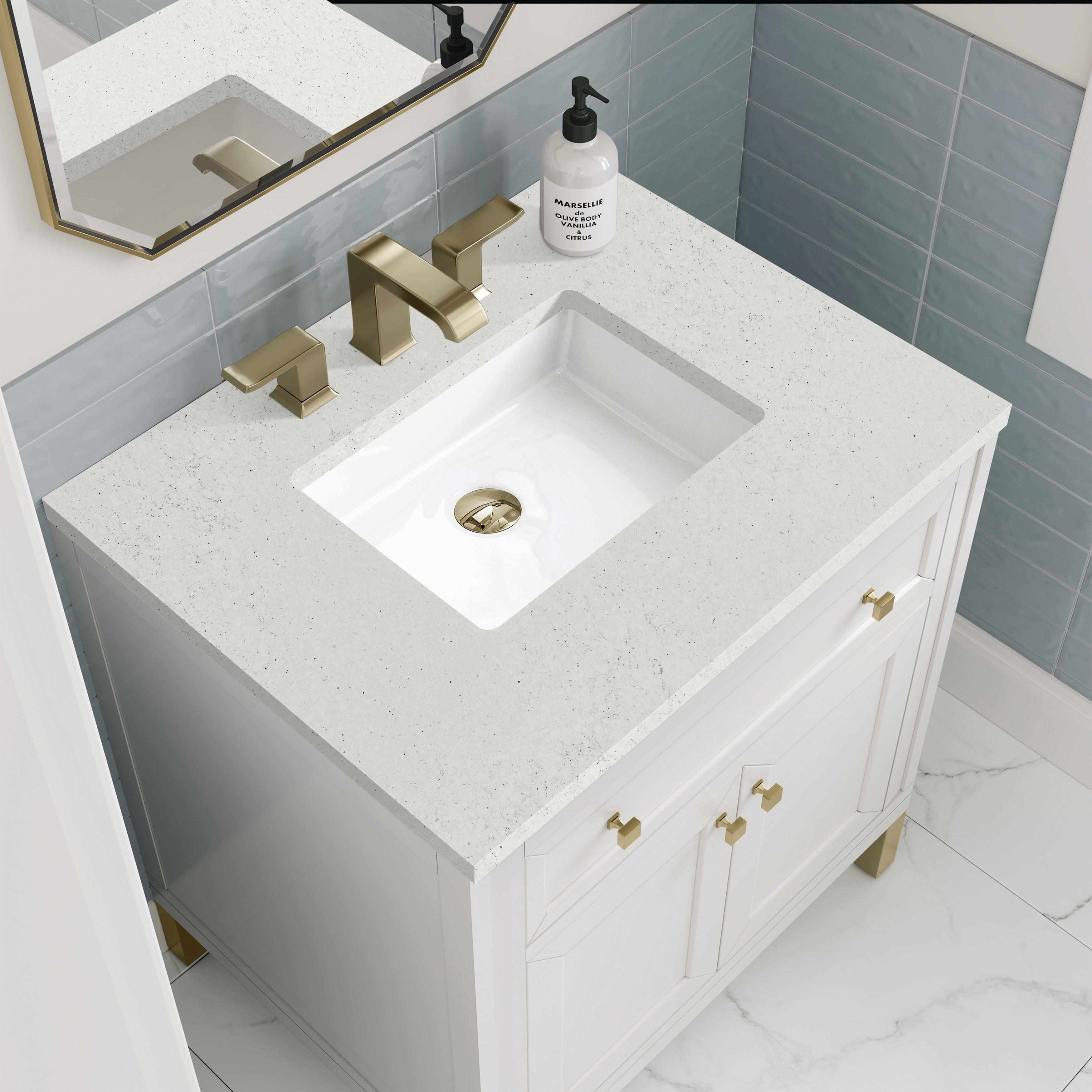 James Martin Chicago 30" Single Vanity in Glossy White with 3cm Countertop