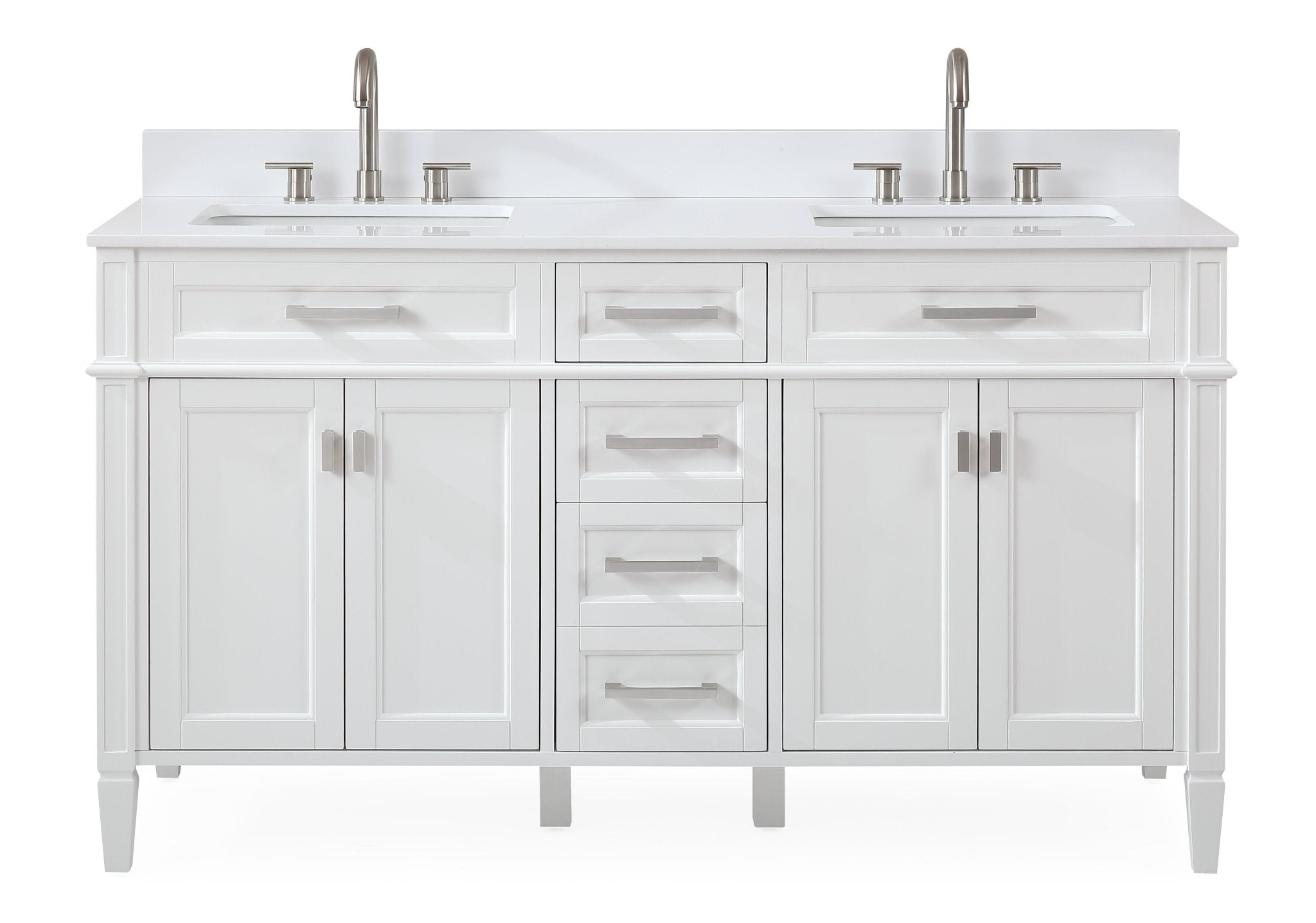 Chans Furniture QT-1808-D60W 60'' Tennant Brand Durand Modern White Double Sink Bathroom Vanity