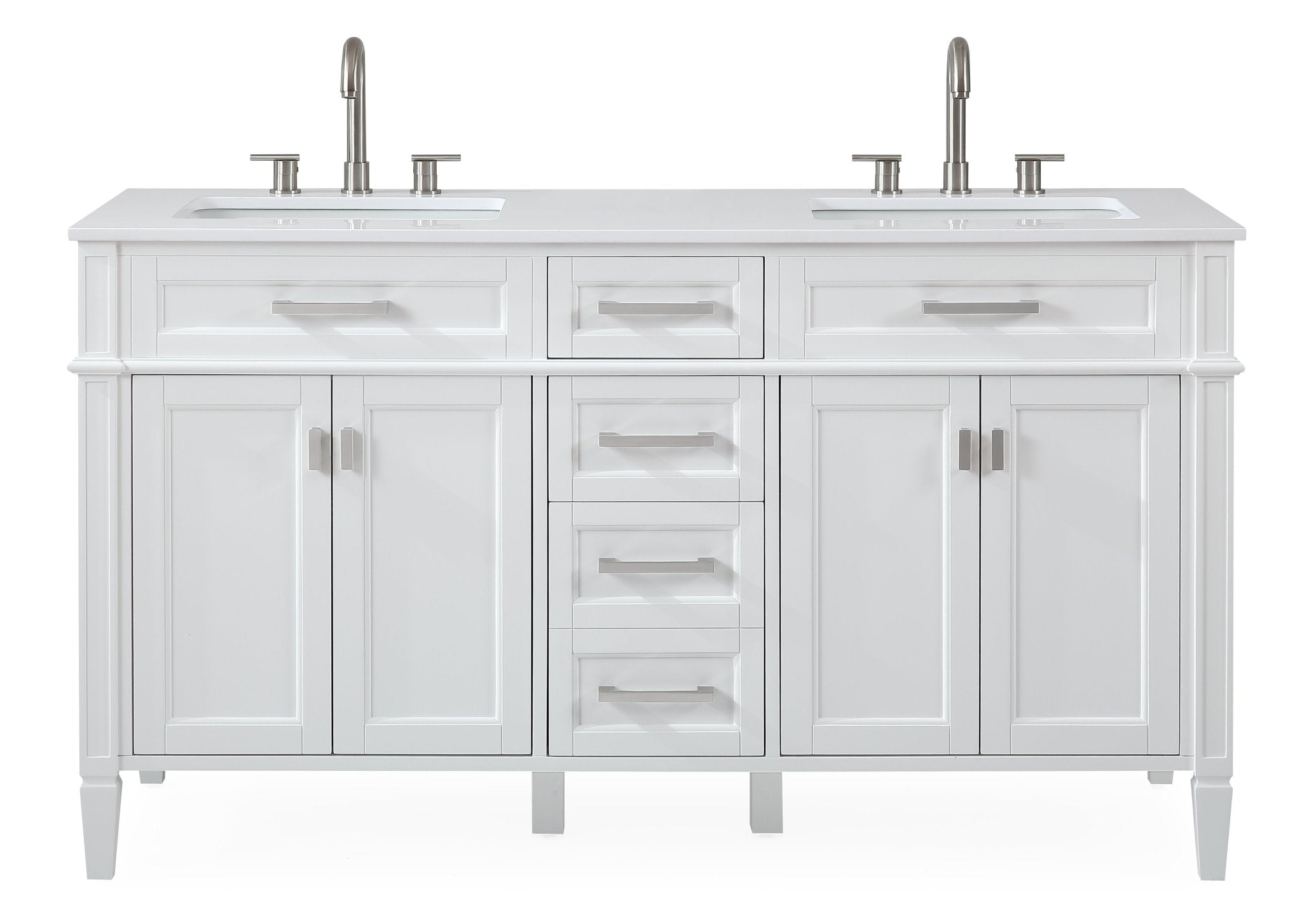 Chans Furniture QT-1808-D60W 60'' Tennant Brand Durand Modern White Double Sink Bathroom Vanity