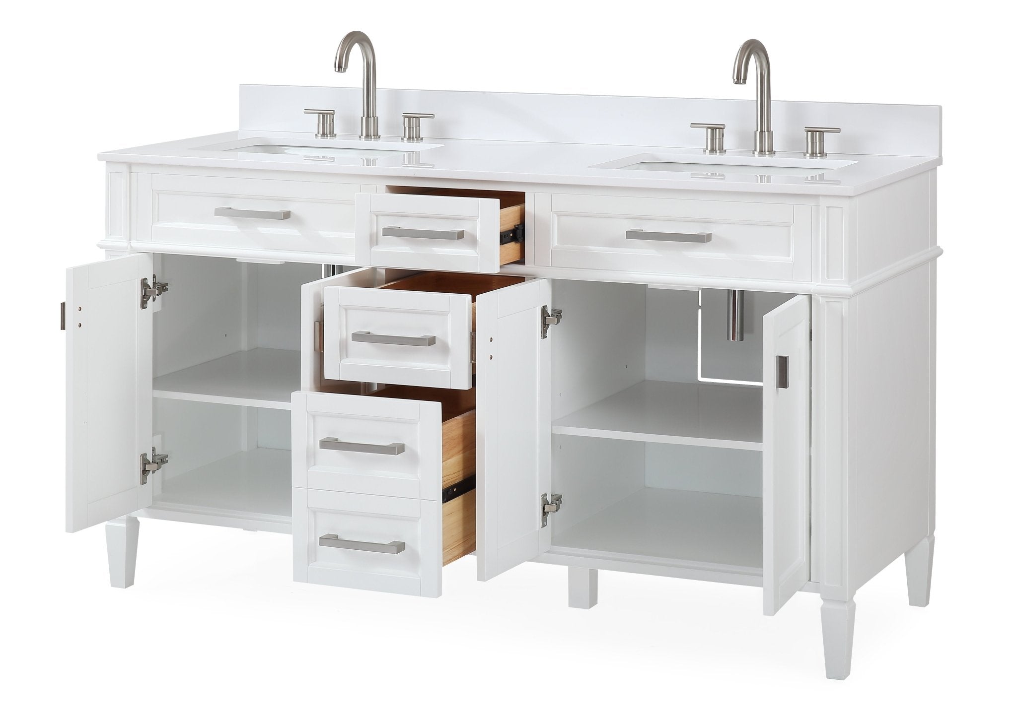 Chans Furniture QT-1808-D60W 60'' Tennant Brand Durand Modern White Double Sink Bathroom Vanity