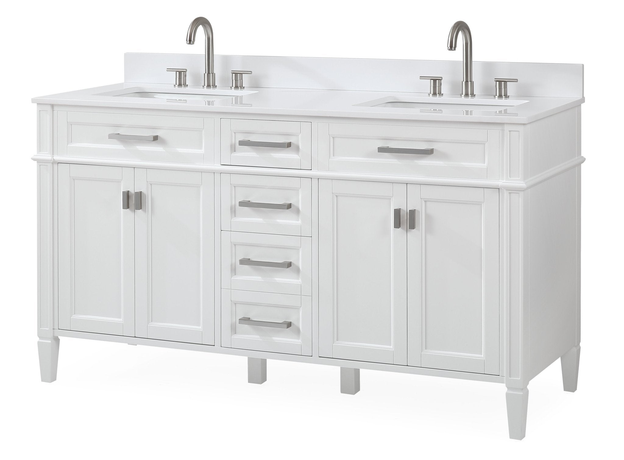 Chans Furniture QT-1808-D60W 60'' Tennant Brand Durand Modern White Double Sink Bathroom Vanity