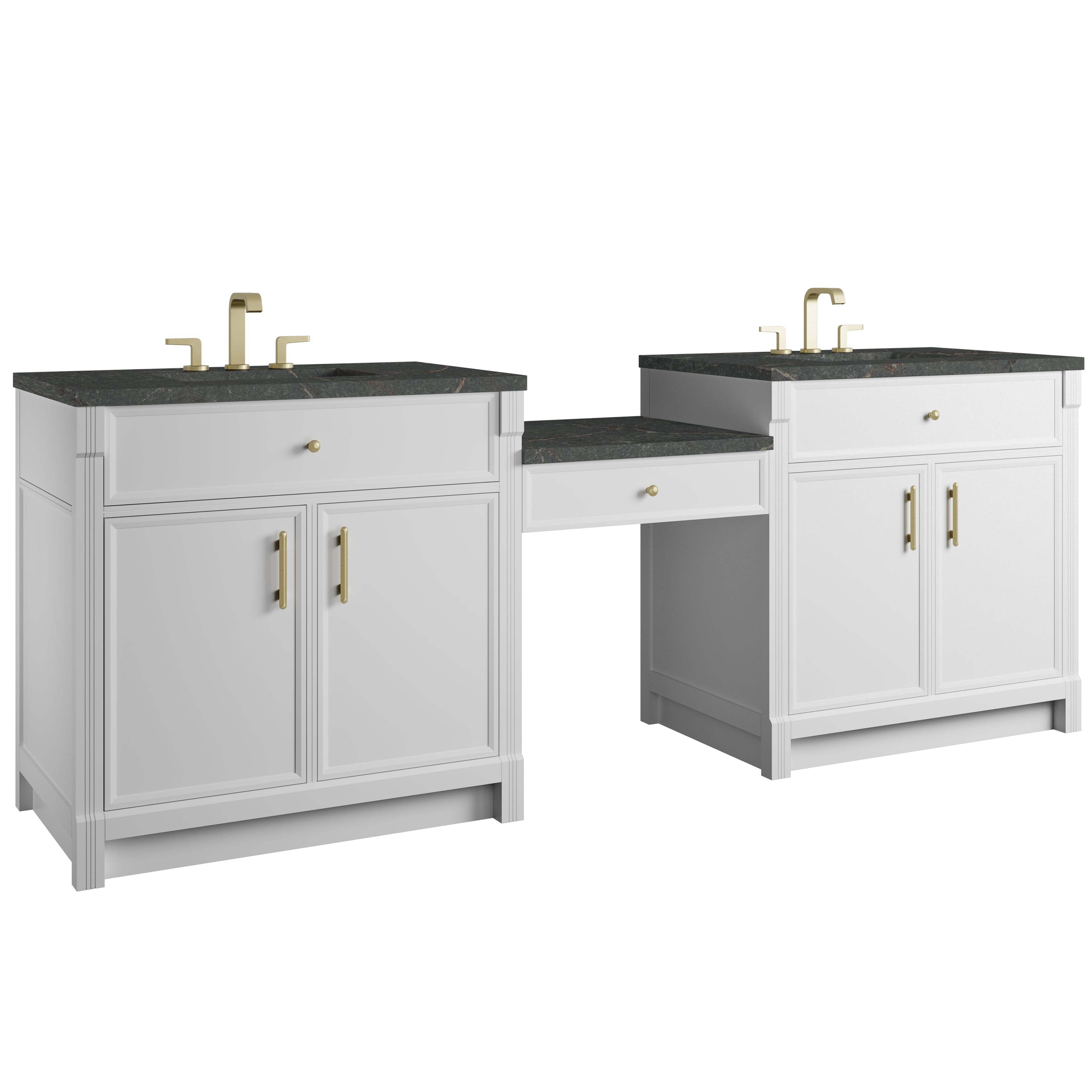 James Martin Bellshire 96" Dual Vanity Set with 24" Make-Up Counter in Bright White with 3cm Countertop