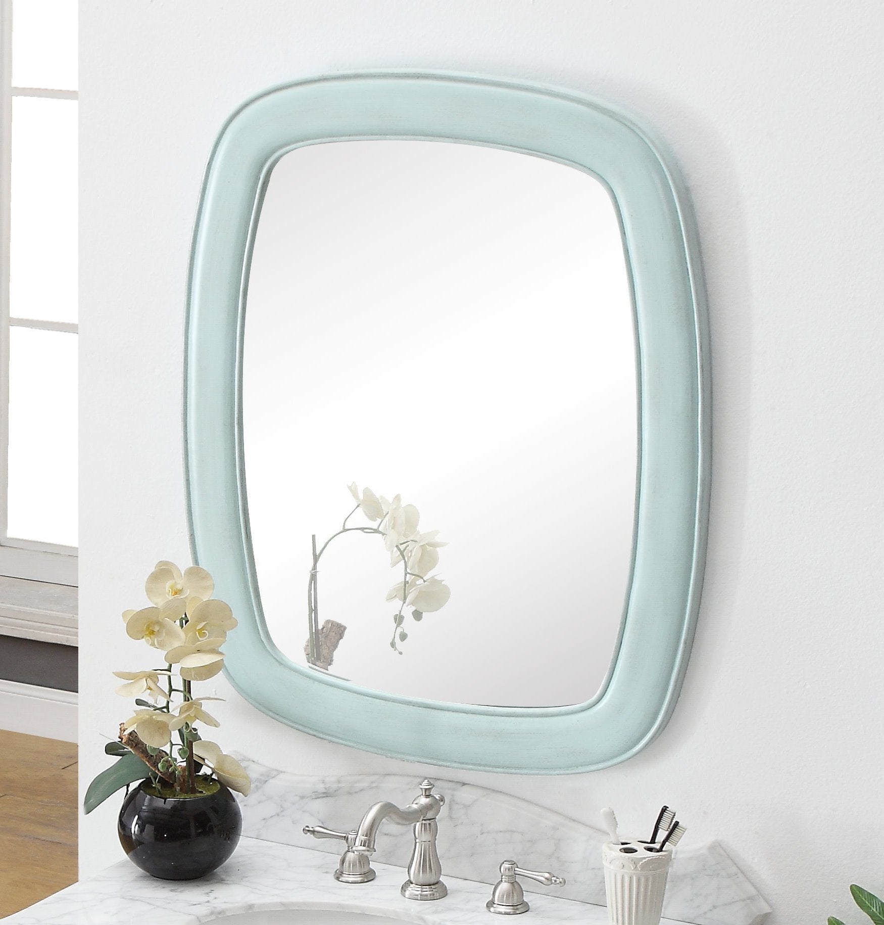 Chans Furniture 1033BU-MIR Termoli 36-Inch Light Blue Frame Modern Style Wall Mirror