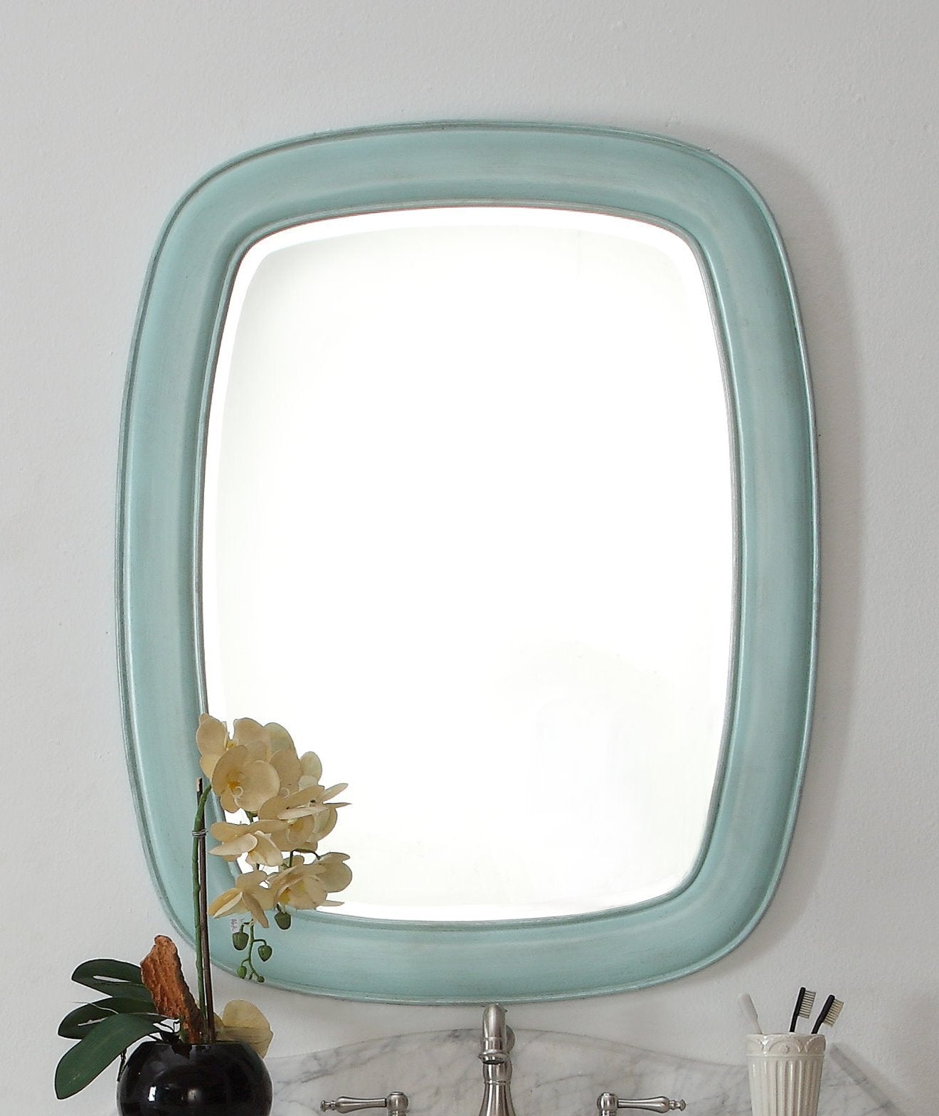 Chans Furniture 1033BU-MIR Termoli 36-Inch Light Blue Frame Modern Style Wall Mirror