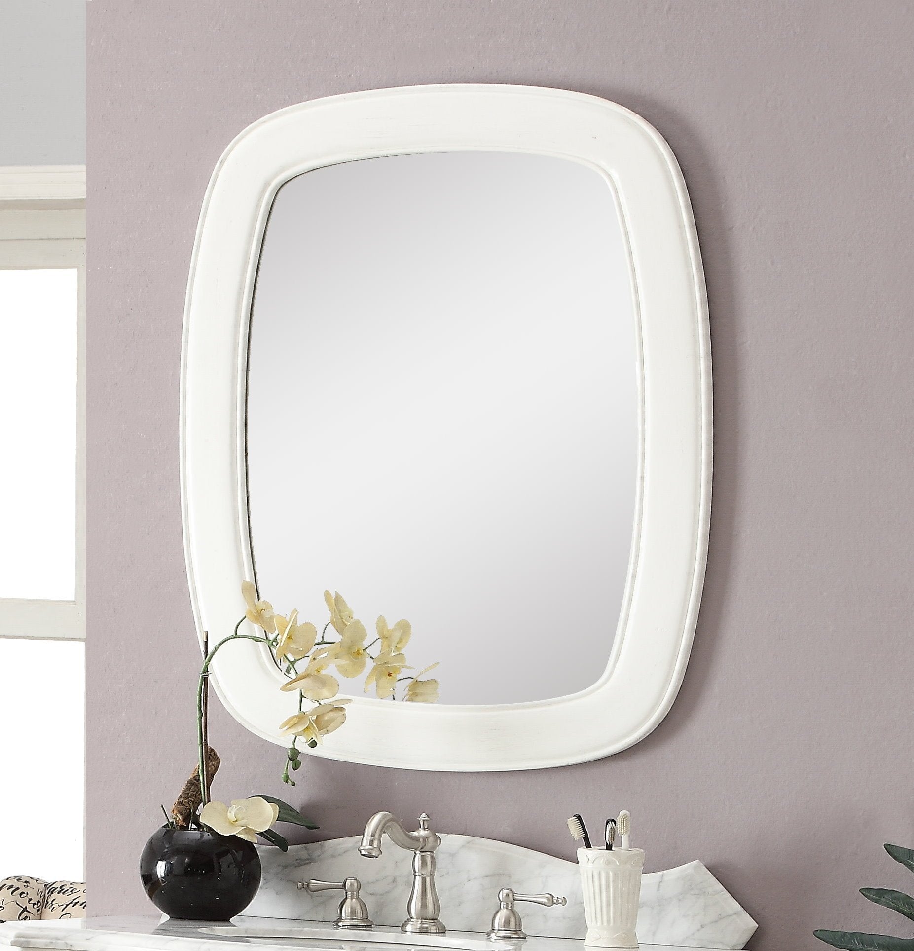 Chans Furniture 1033W-MIR Termoli 36-Inch White Frame Modern Style Wall Mirror