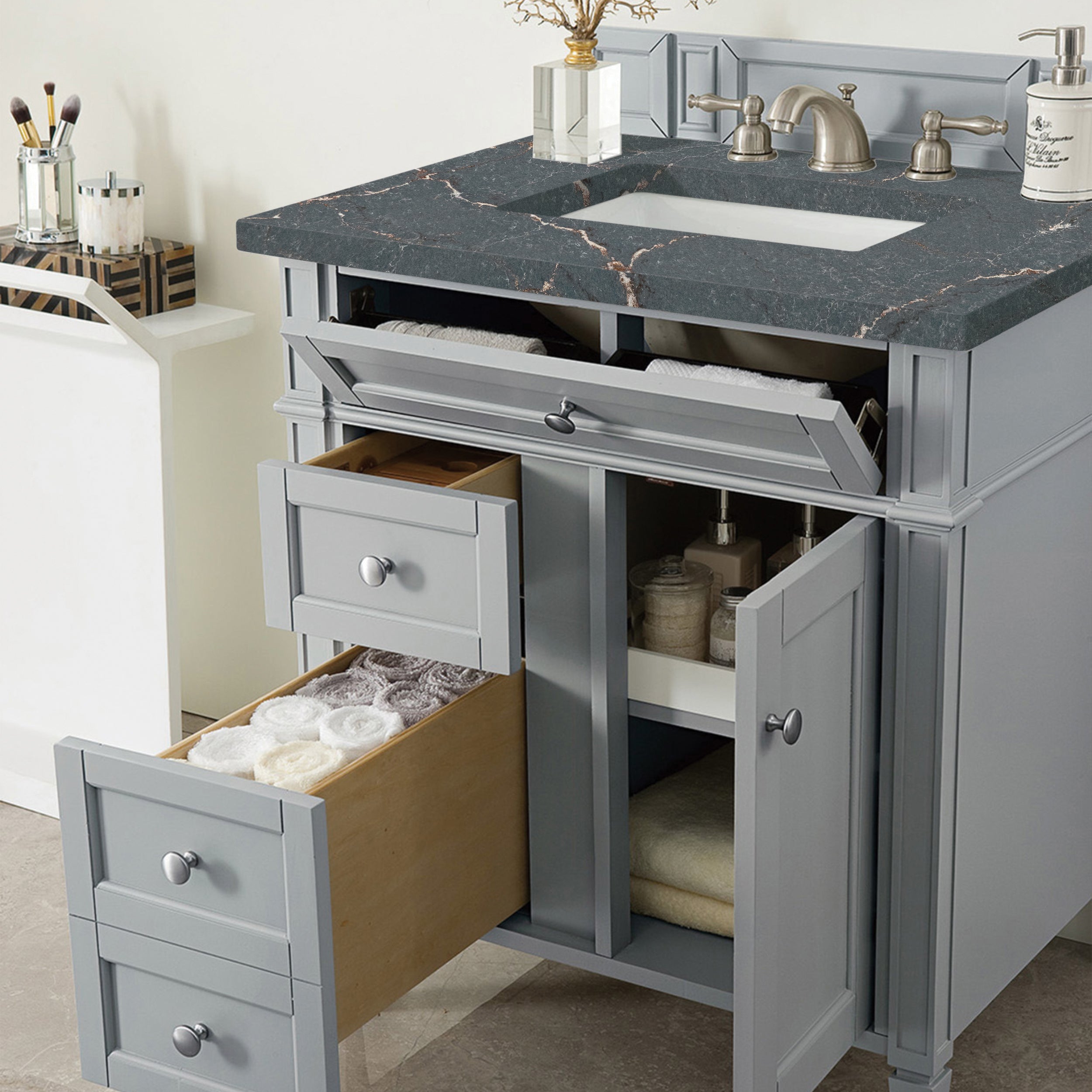 James Martin Brittany 30" Single Vanity in Urban Gray with 3cm Countertop