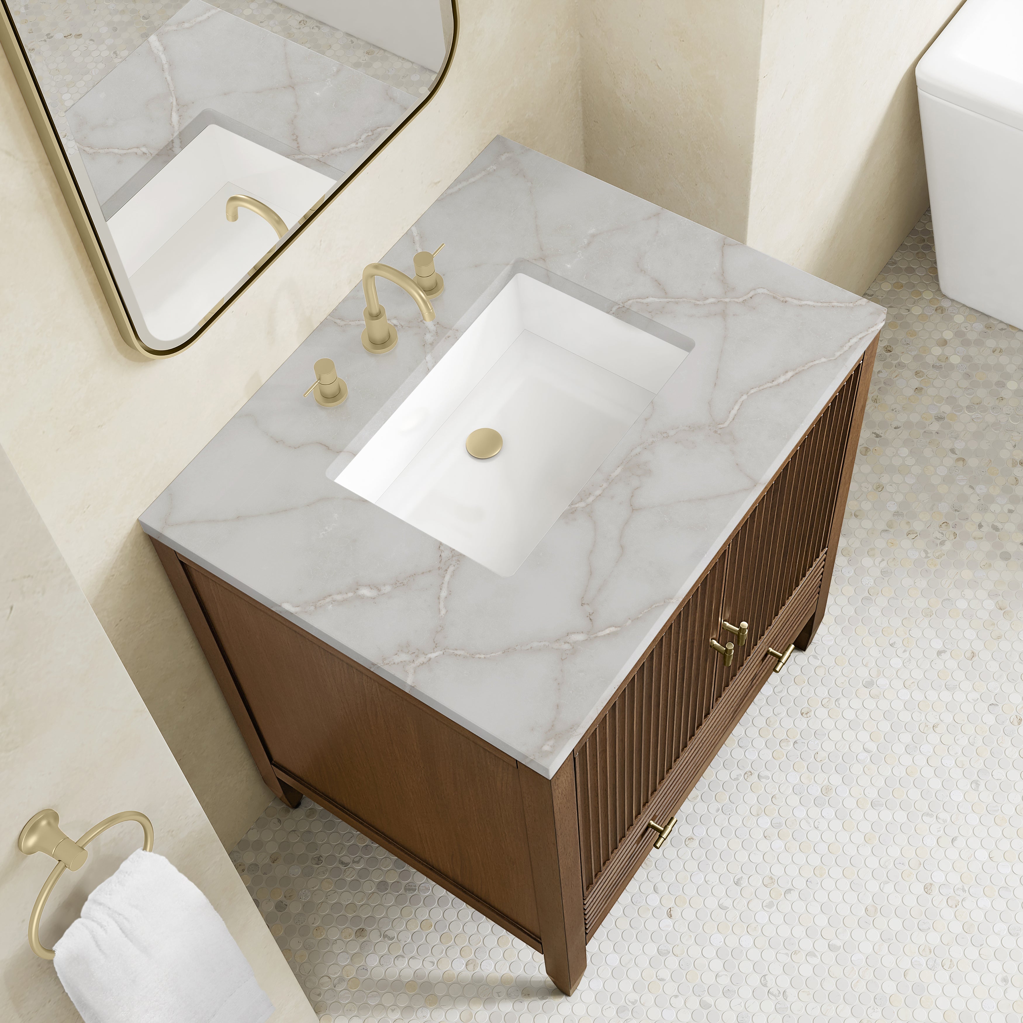 James Martin Myrrin 30" Single Vanity in Mid-Century Walnut with 3cm Countertop