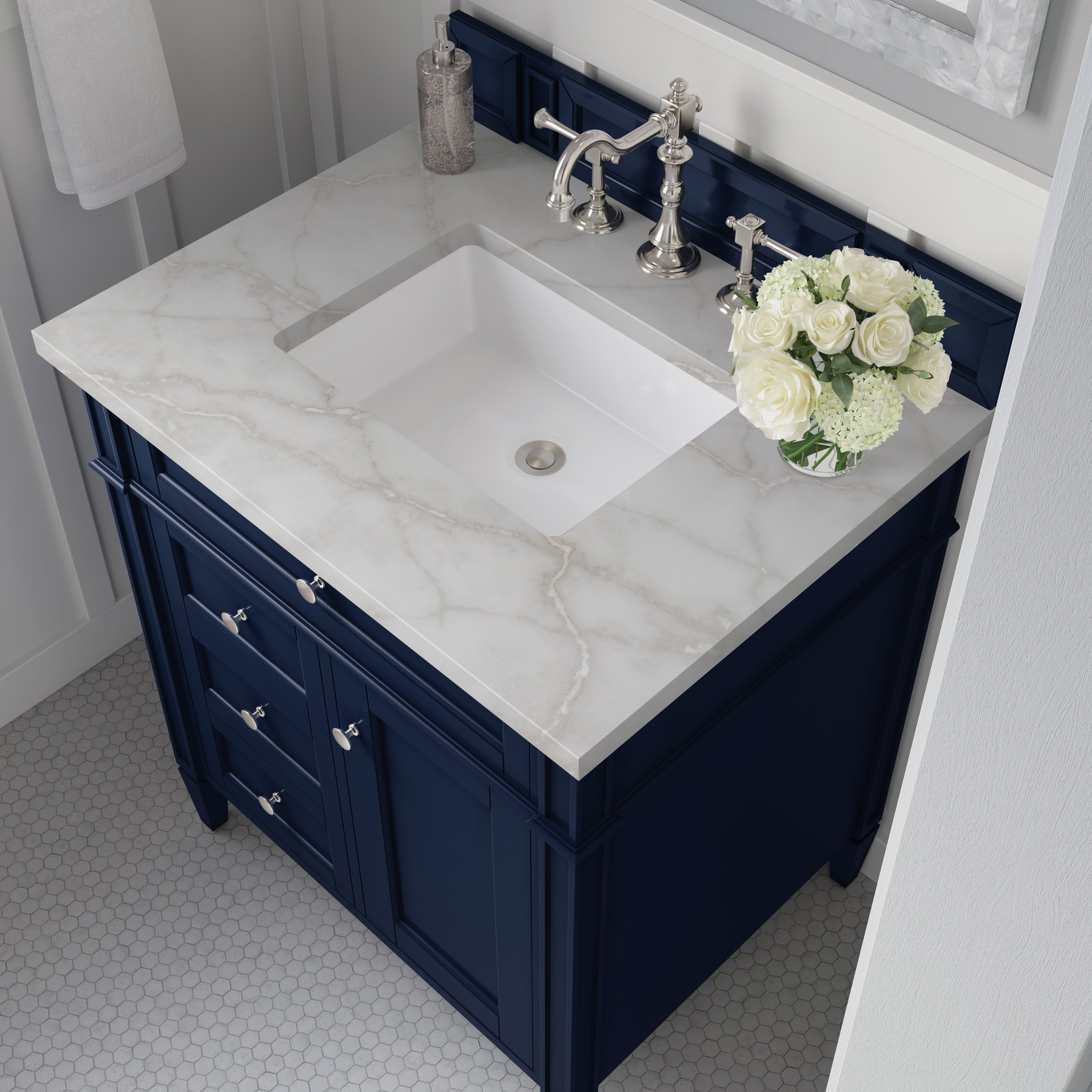 James Martin Brittany 30" Single Vanity in Victory Blue with 3cm Countertop