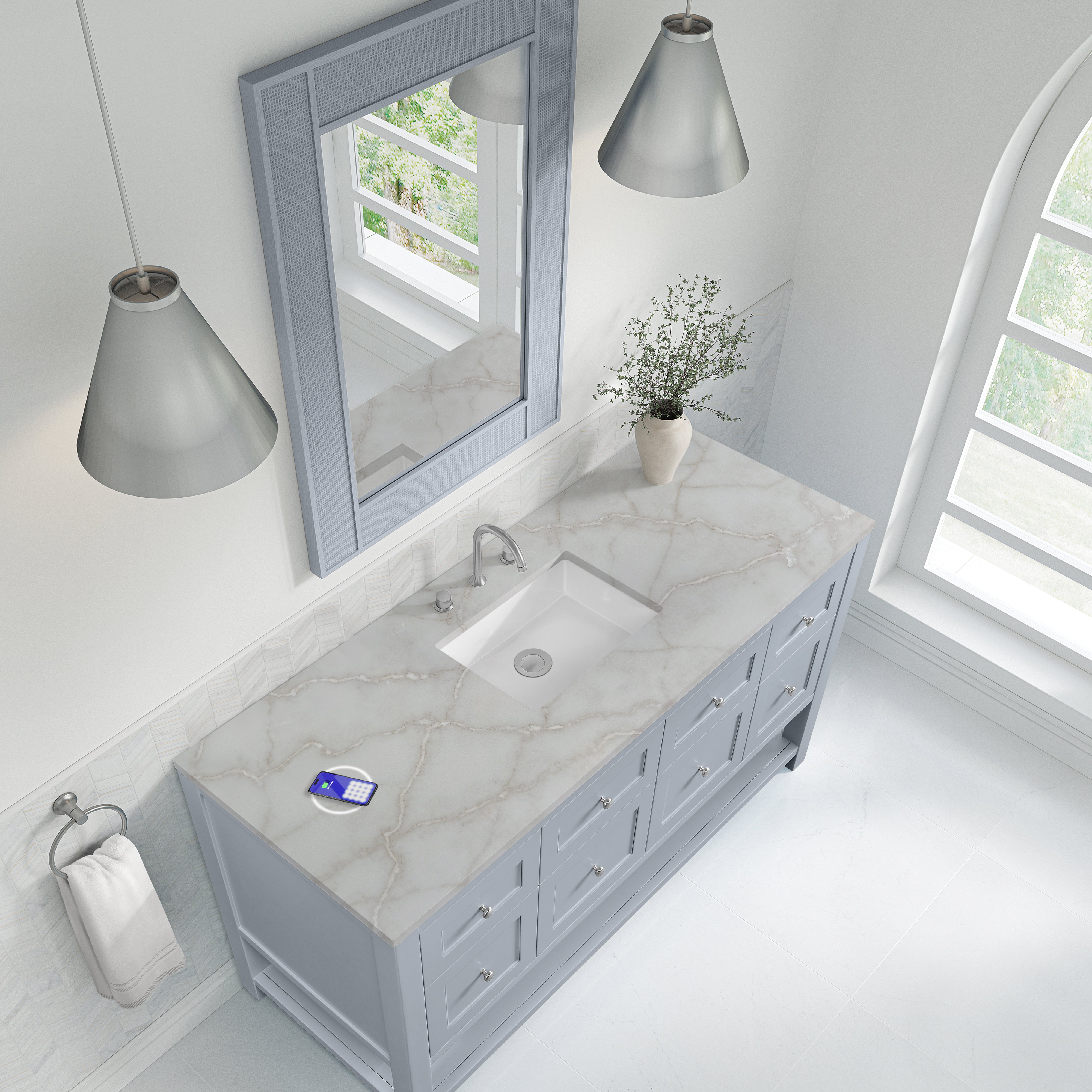 James Martin Breckenridge 60" Single Vanity in Serenity Blue with 3cm Countertop and FreePower Wireless Charger