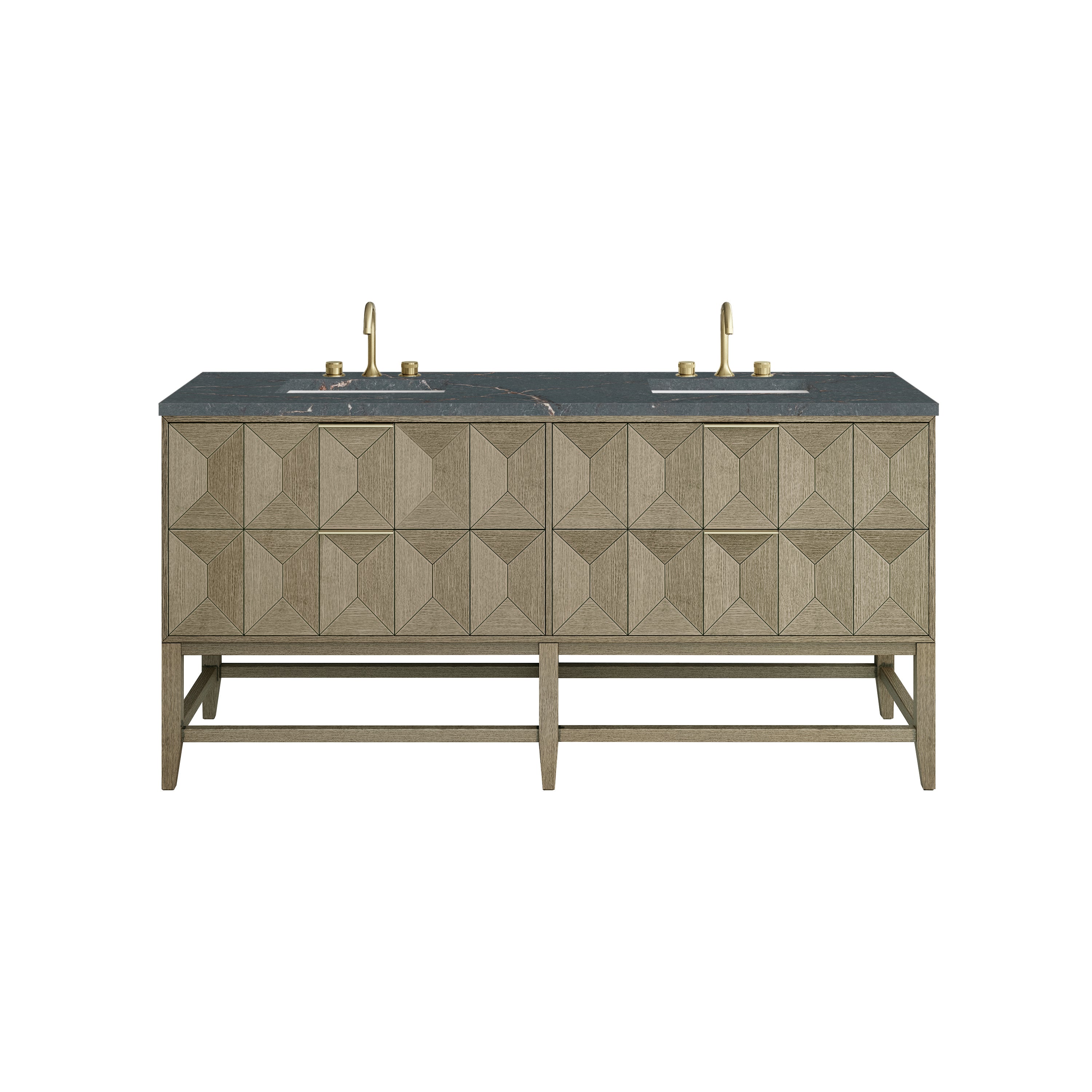 James Martin Emmeline 72" Double Vanity in Pebble Oak with 3cm Countertop