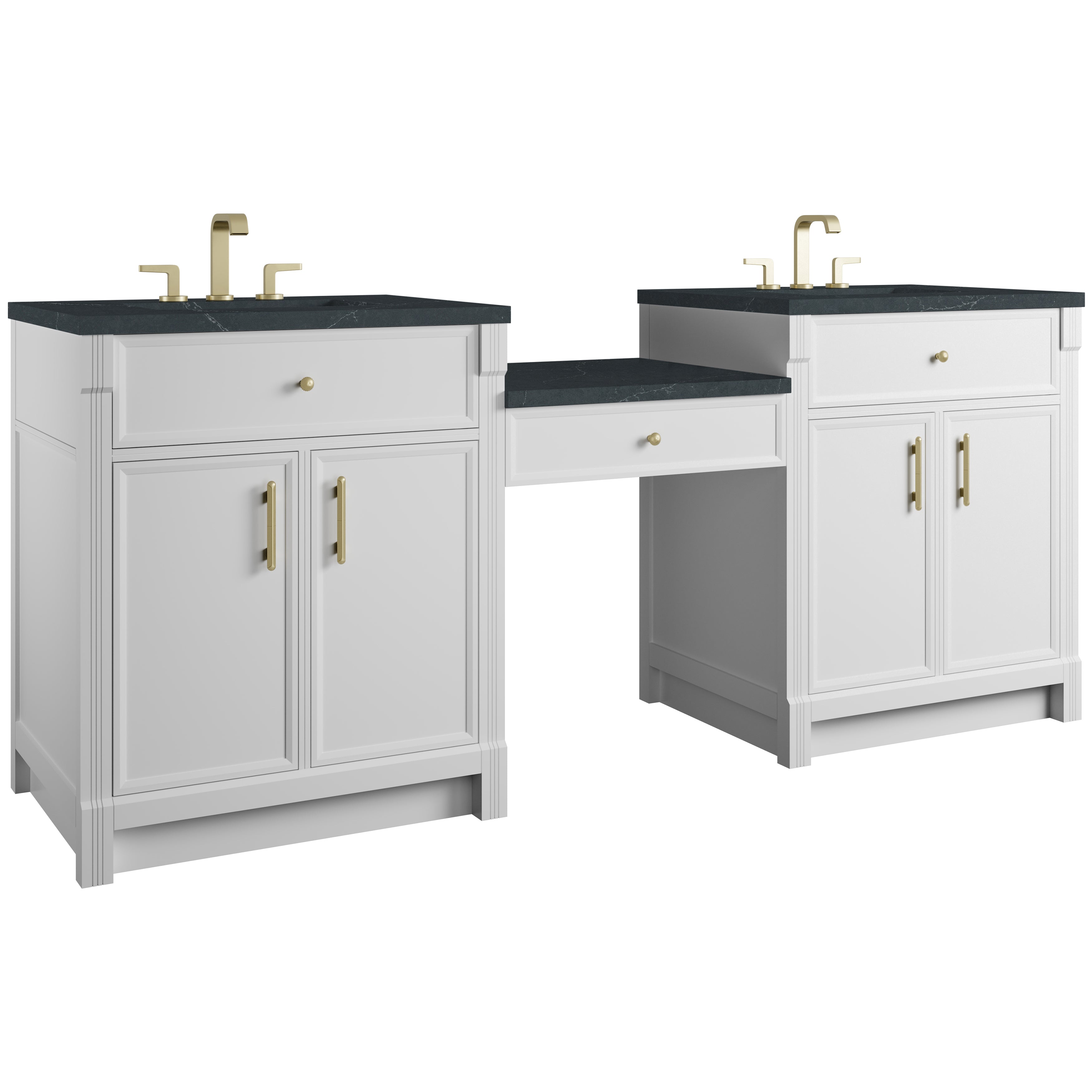 James Martin Bellshire 84" Dual Vanity Set with 24" Make-Up Counter in Bright White with 3cm Countertop