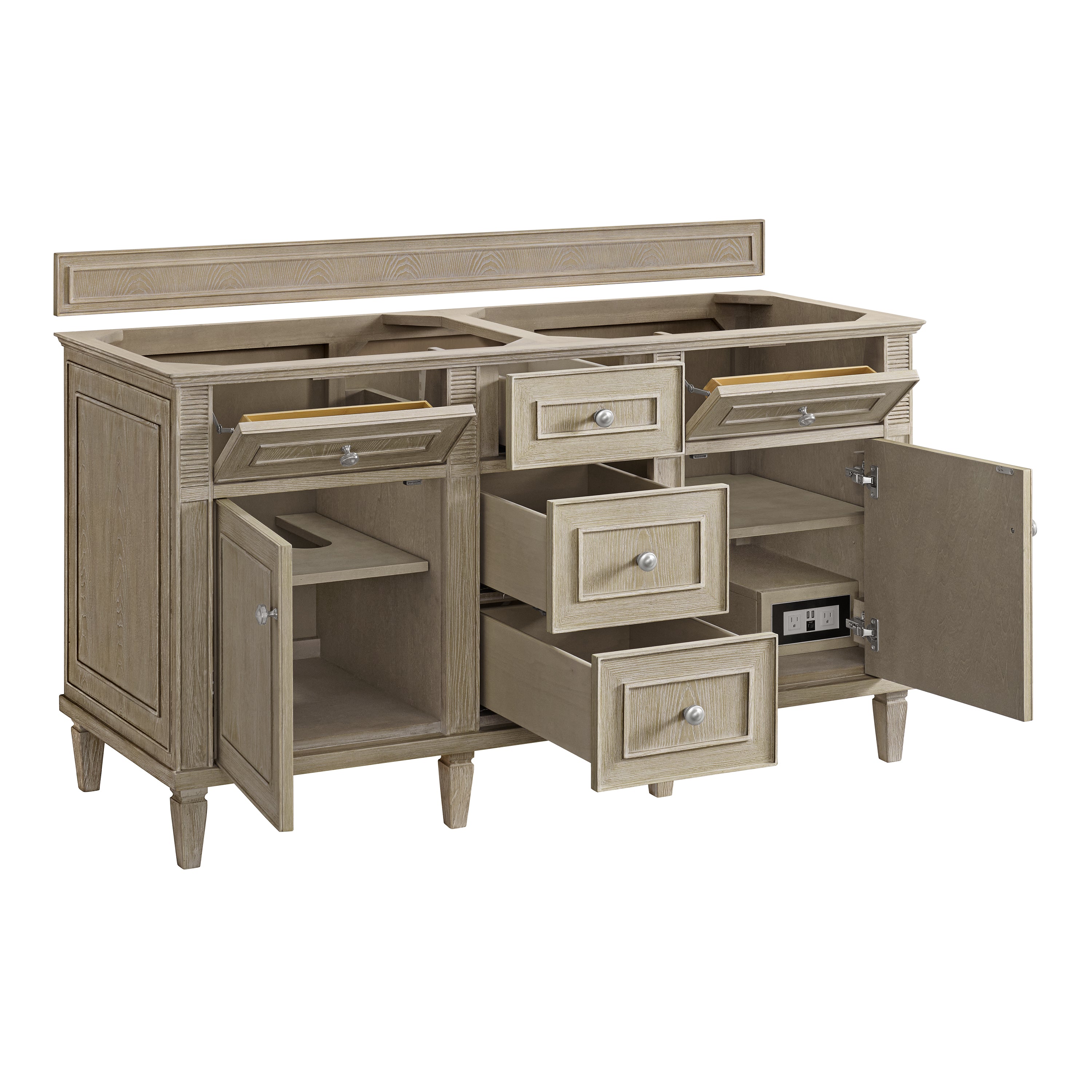 James Martin Lorelai 60" Double Vanity in Whitewashed Oak with 3cm Countertop and FreePower Wireless Charger