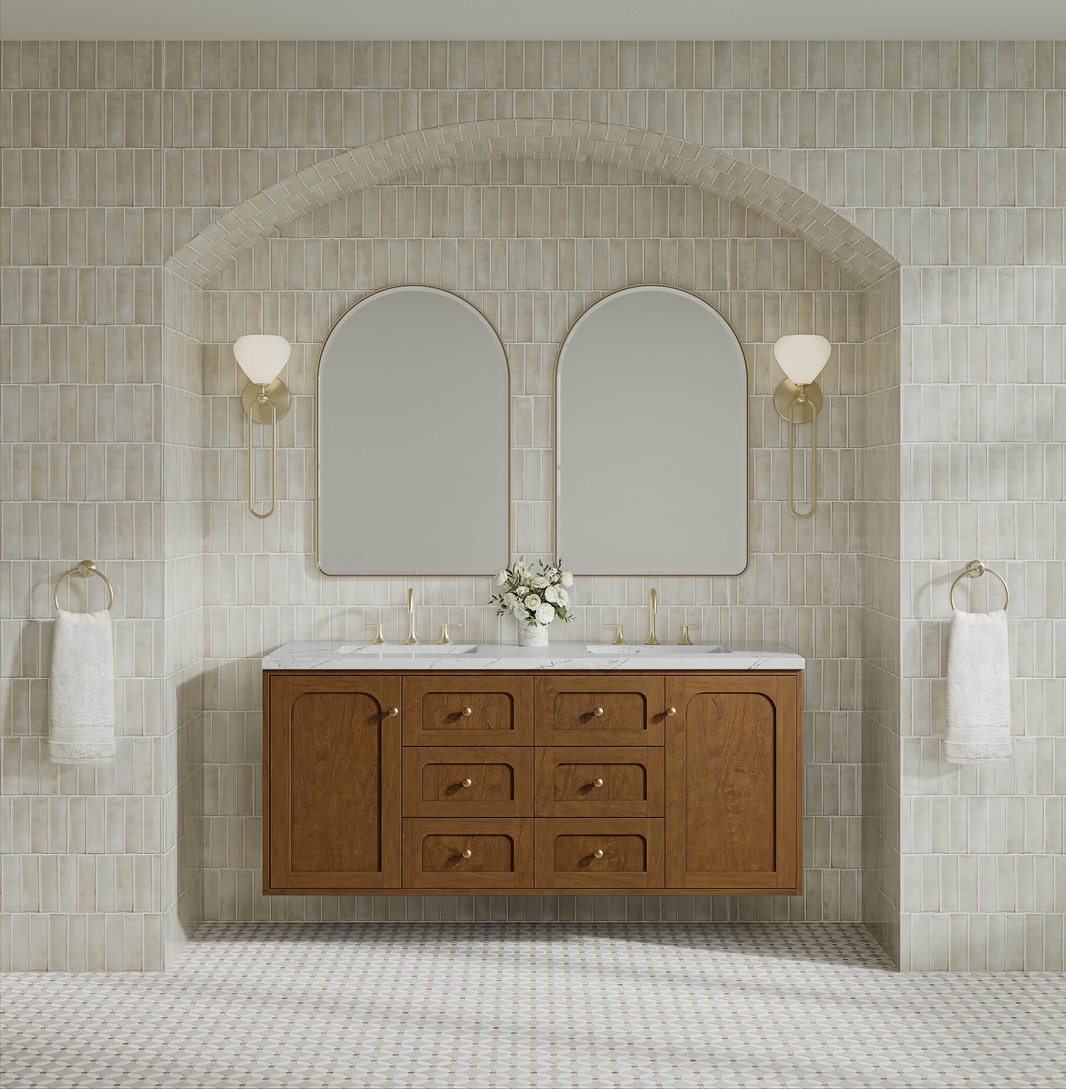 James Martin Laurent 60" Double Vanity in Honey Oak with 3cm Countertop and FreePower Wireless Charger