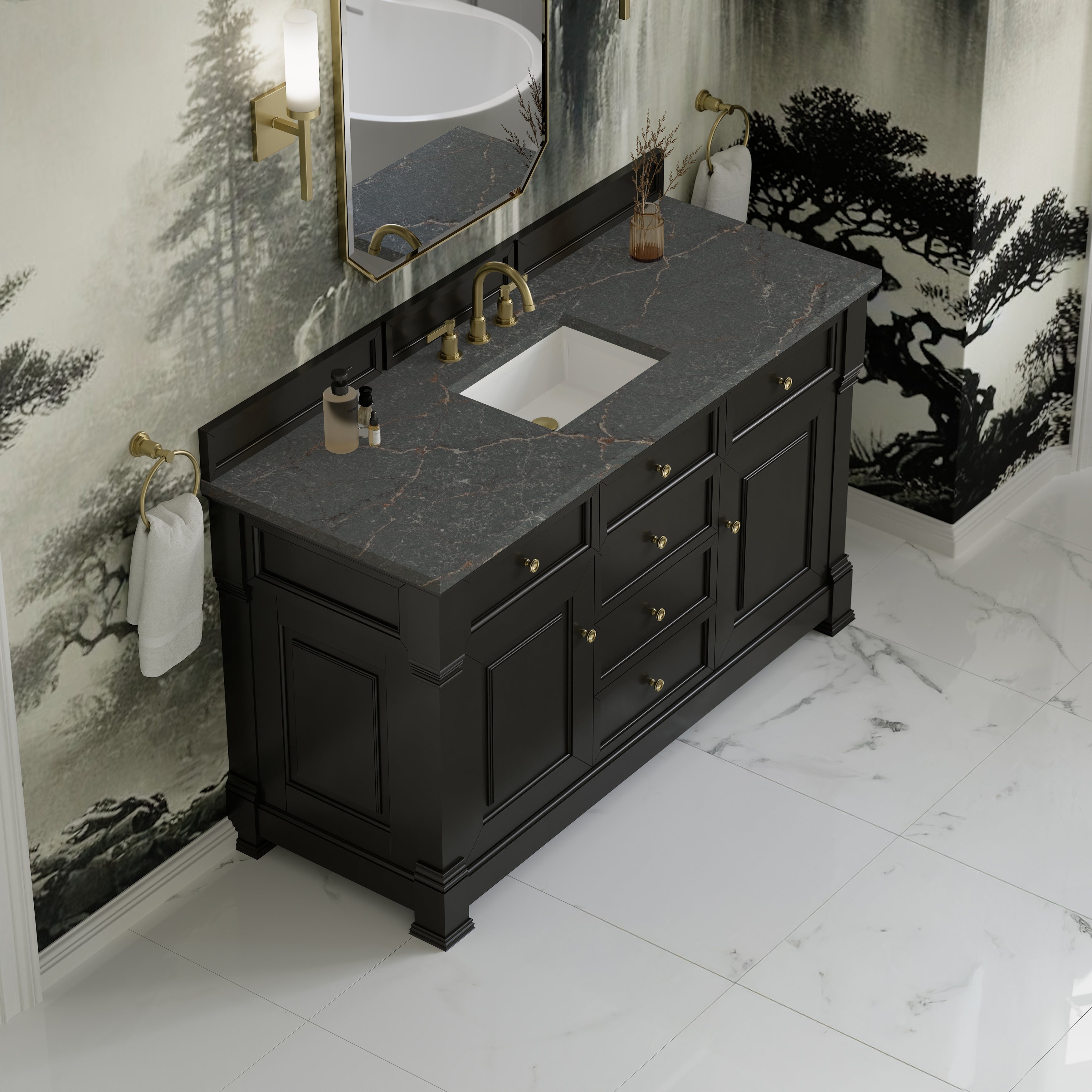 James Martin Brookfield 60" Single Vanity in Black Onyx with 3cm Countertop