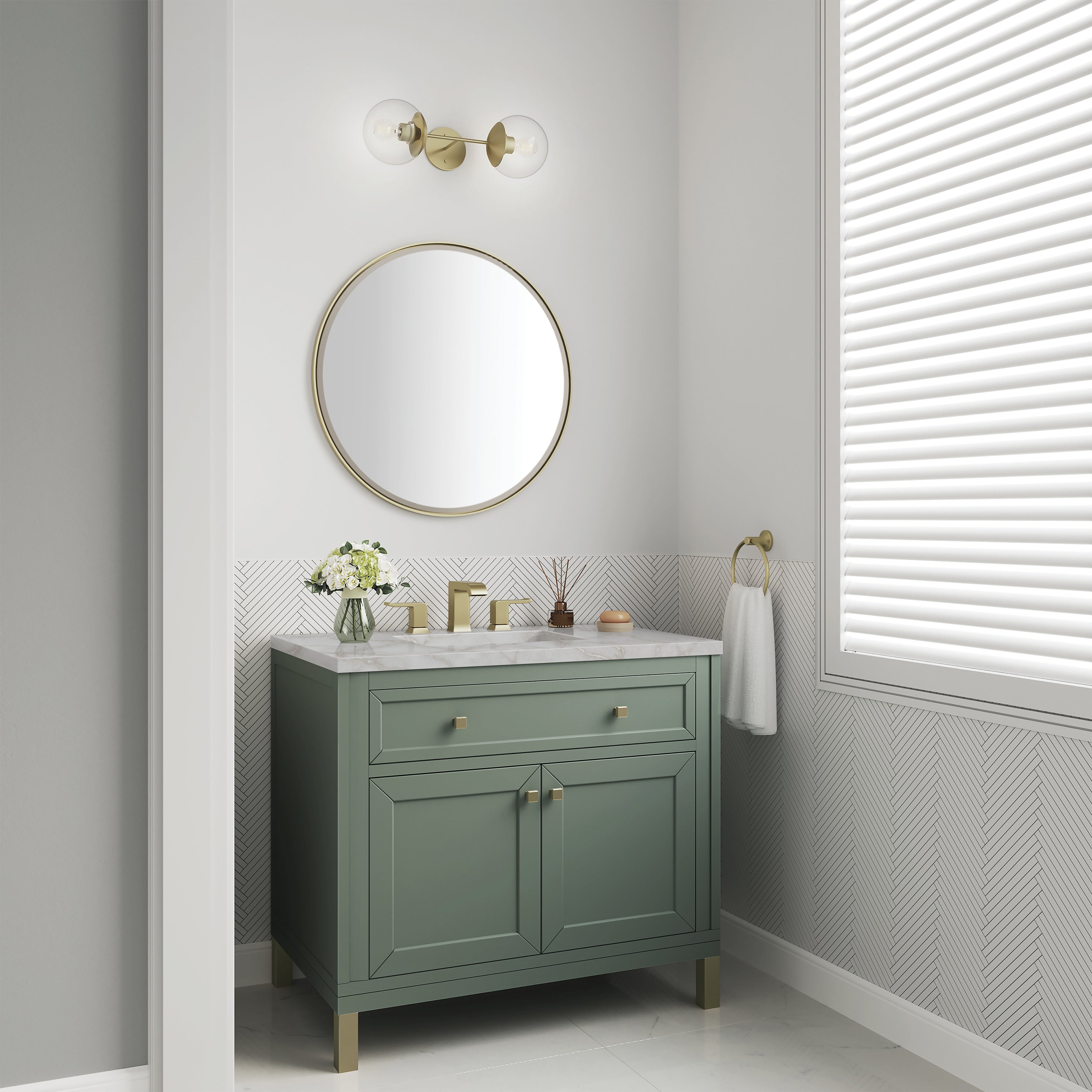 James Martin Chicago 36" Single Vanity in Smokey Celadon with 3cm Countertop