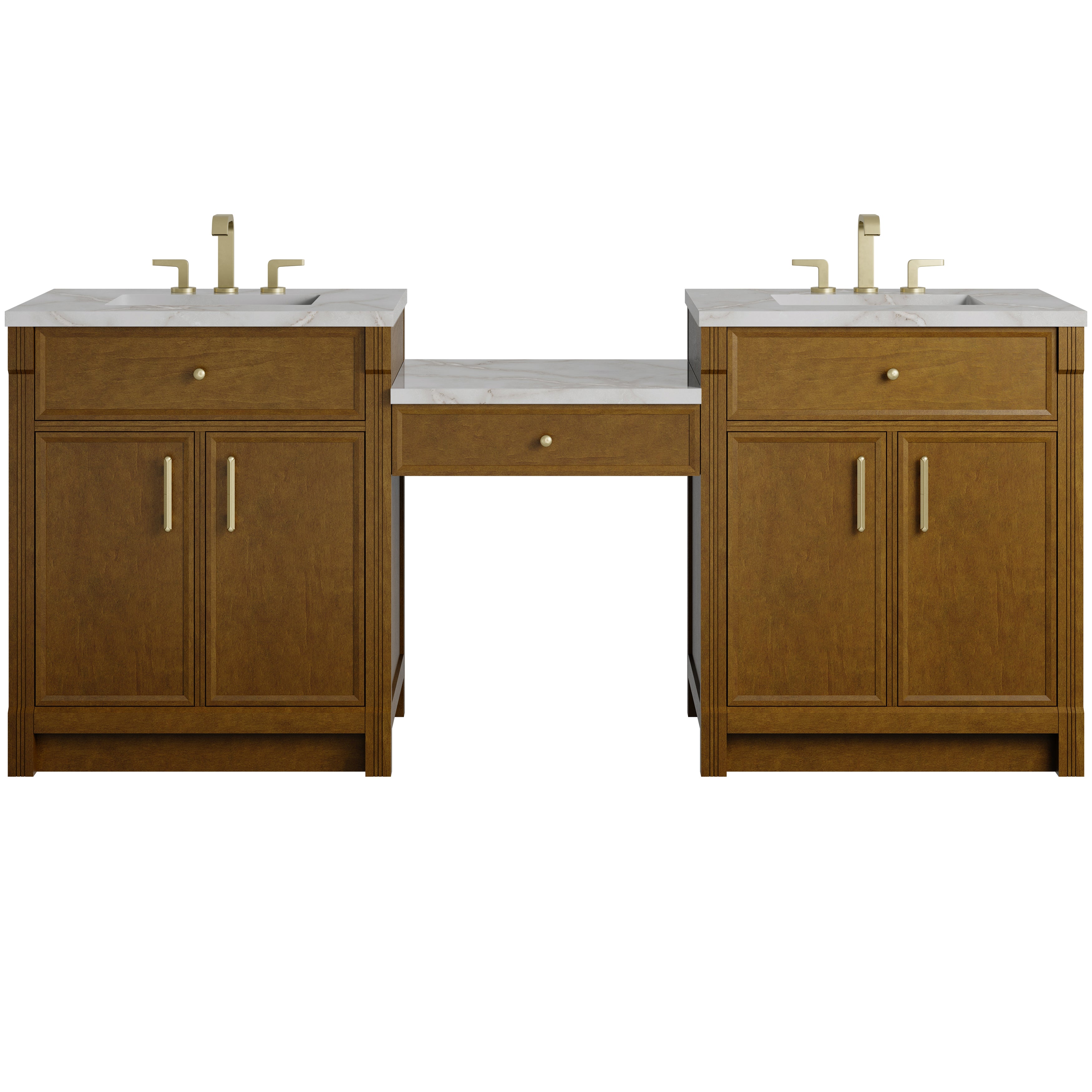 James Martin Bellshire 84" Dual Vanity Set with 24" Make-Up Counter in Honey Oak with 3cm Countertop