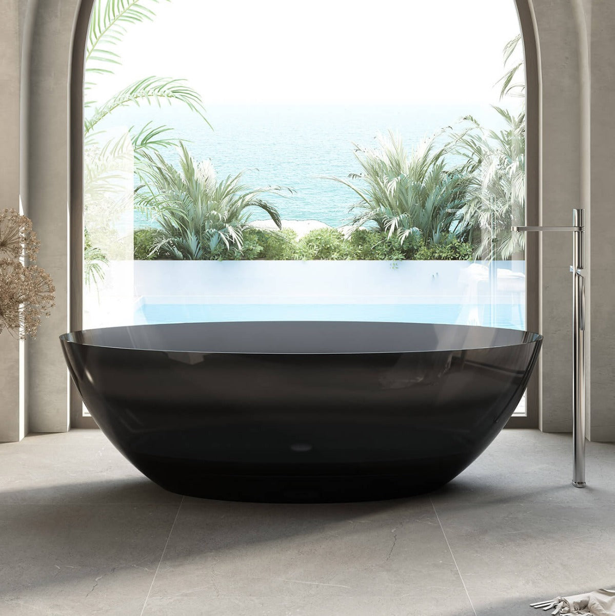 MAIDSTONE | DXV Theo 67 Inch Transparent Double Ended Solid Surface Freestanding Tub - Black