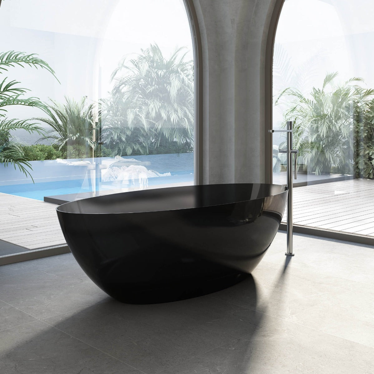 MAIDSTONE Theo 67 Inch Transparent Double Ended Solid Surface Freestanding Tub - Black
