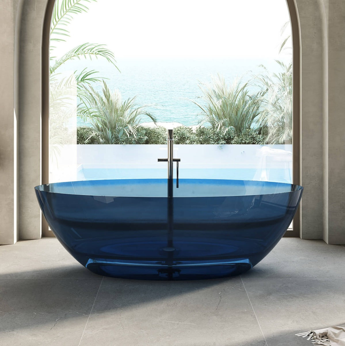 MAIDSTONE Theo 67 Inch Transparent Double Ended Solid Surface Freestanding Tub - Black