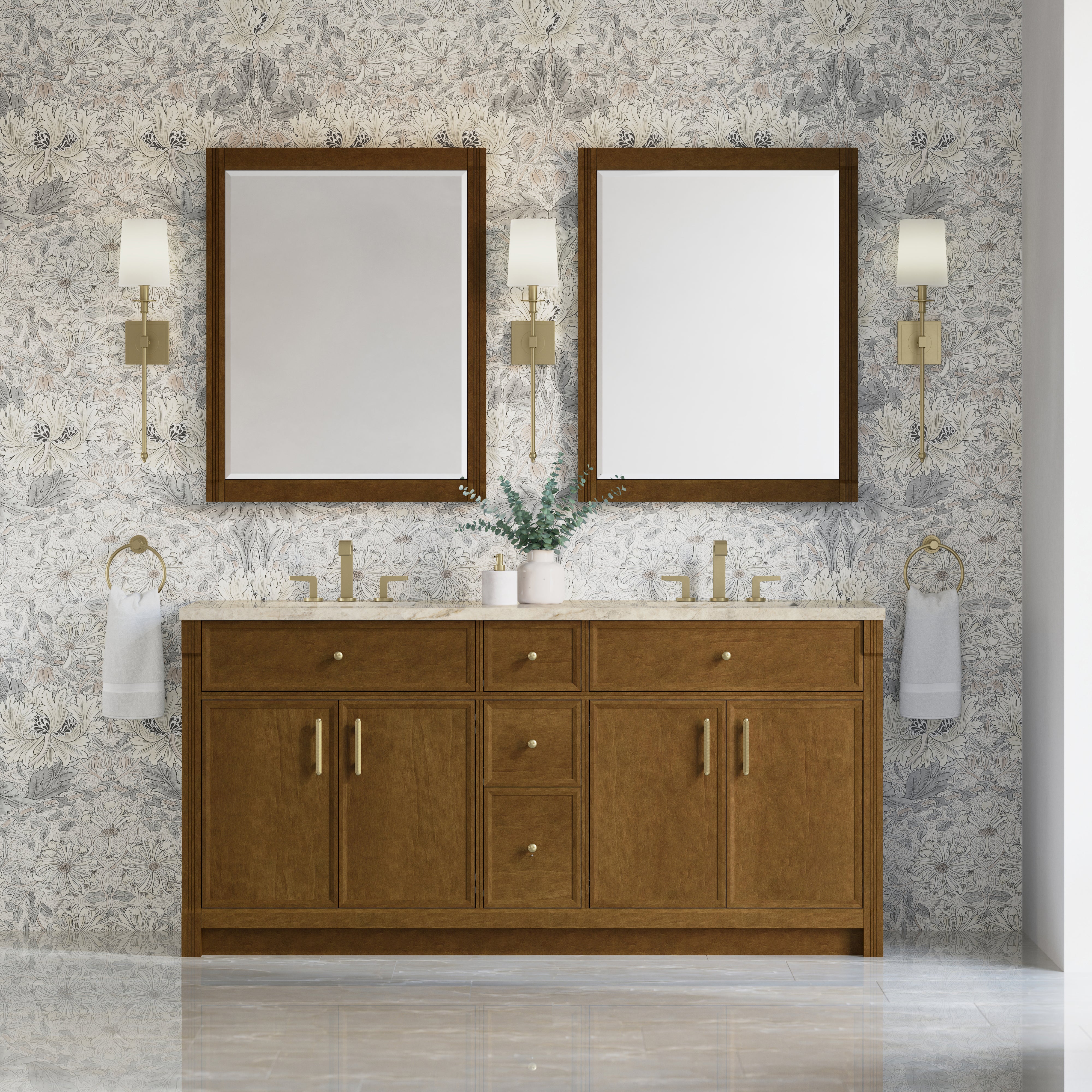 James Martin Bellshire 72" Double Vanity in Honey Oak with 3cm Countertop and FreePower Wireless Charger