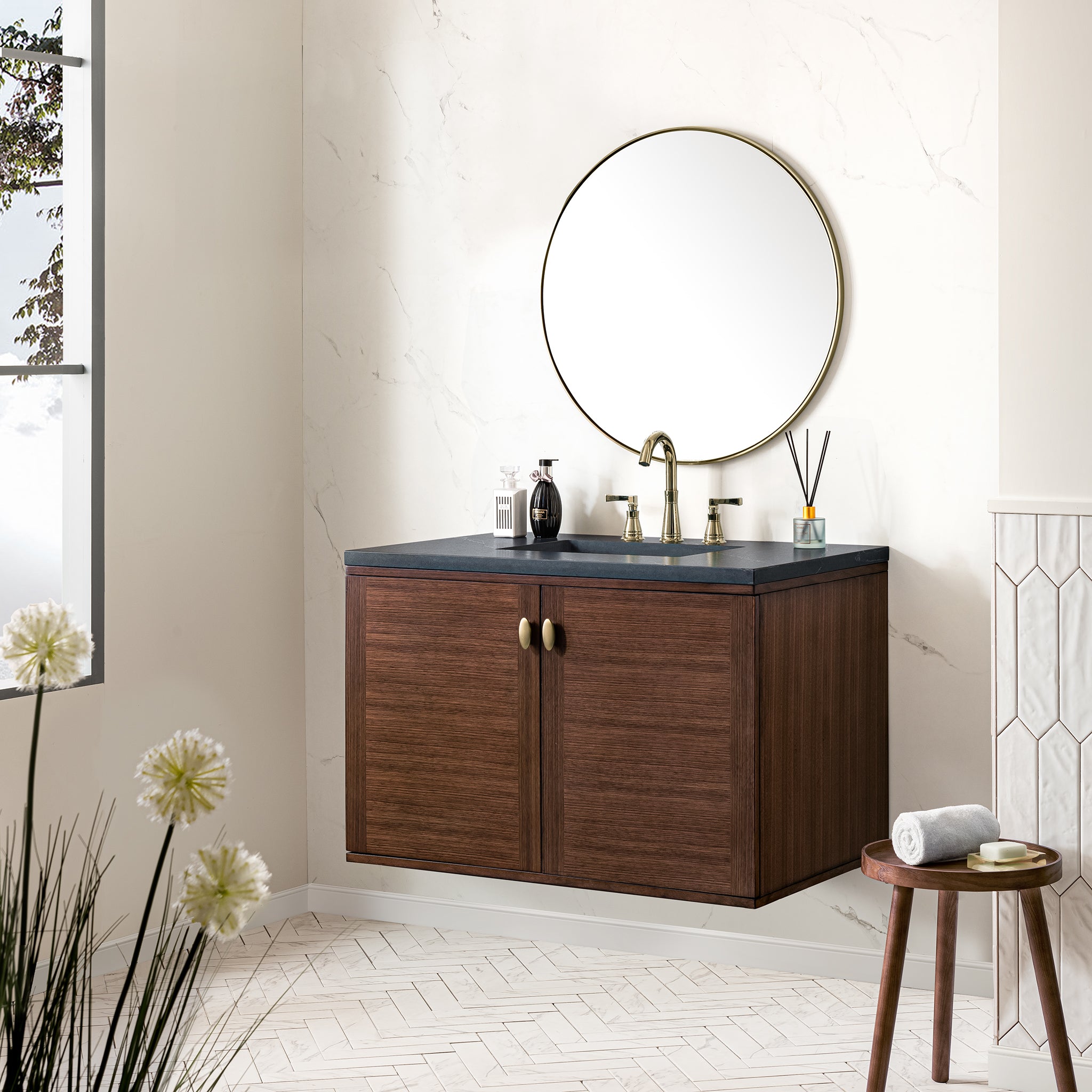 James Martin Amberly 36" Single Vanity in Mid-Century Walnut with 3cm Countertop