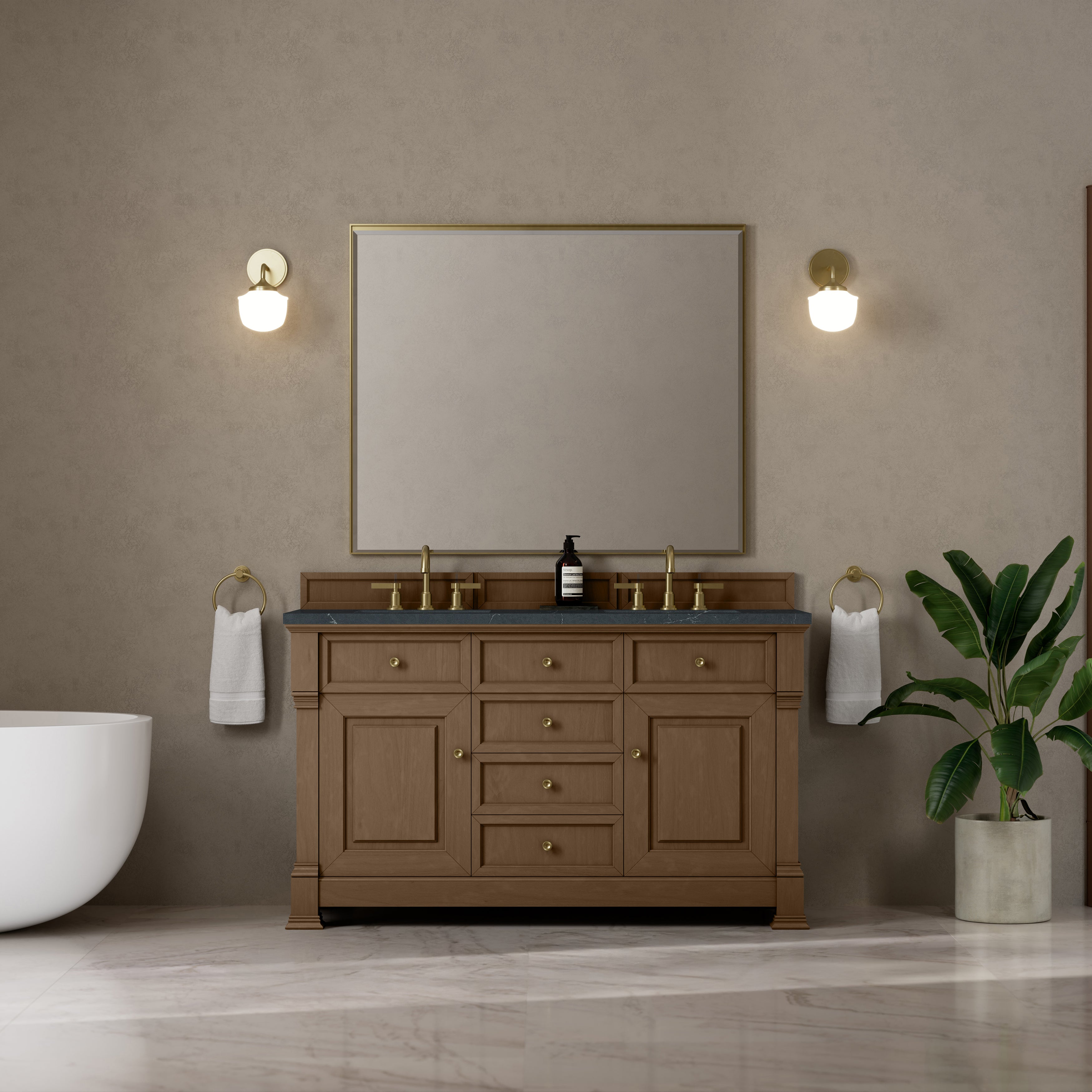 James Martin Brookfield 60" Double Vanity in Pecan with 3cm Countertop