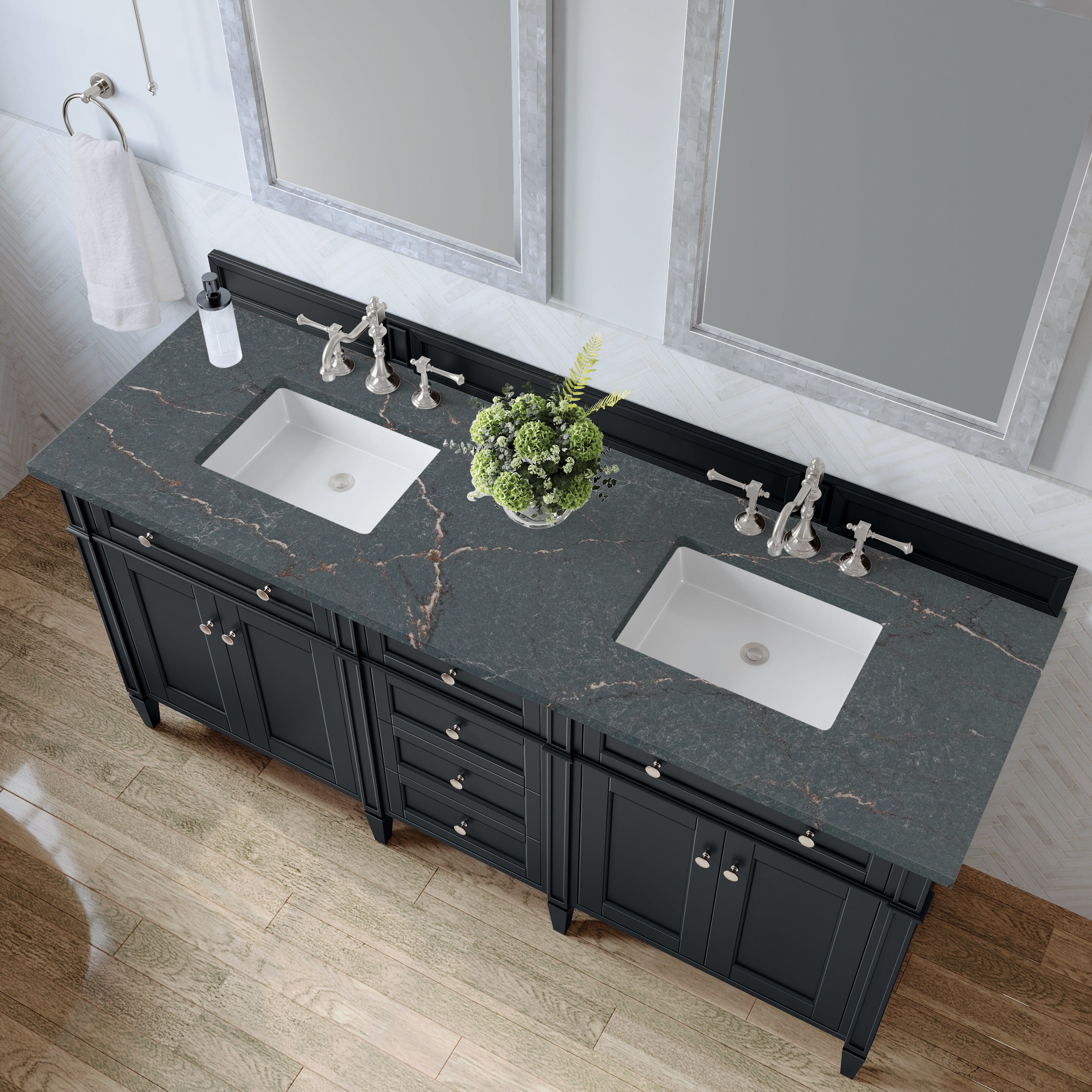 James Martin Brittany 72" Double Vanity in Black Onyx with 3cm Countertop
