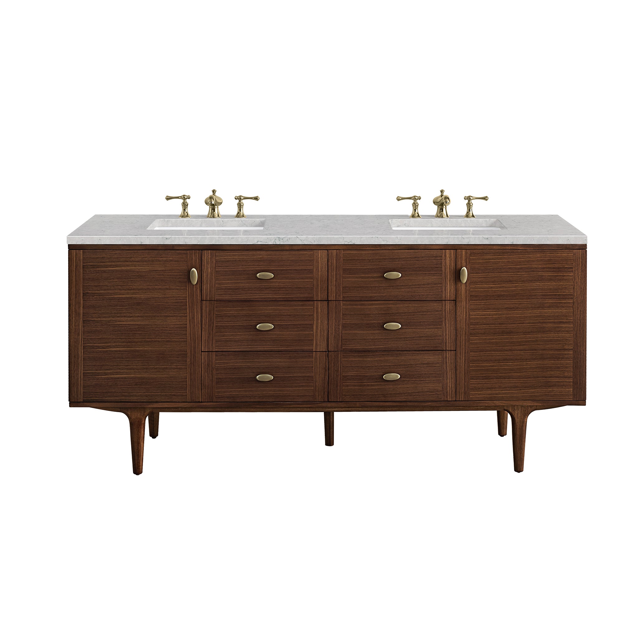 James Martin Amberly 72" Double Vanity in Mid-Century Walnut with 3cm Countertop