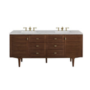 James Martin Amberly 72" Double Vanity in Mid-Century Walnut with 3cm Countertop and FreePower Wireless Charger