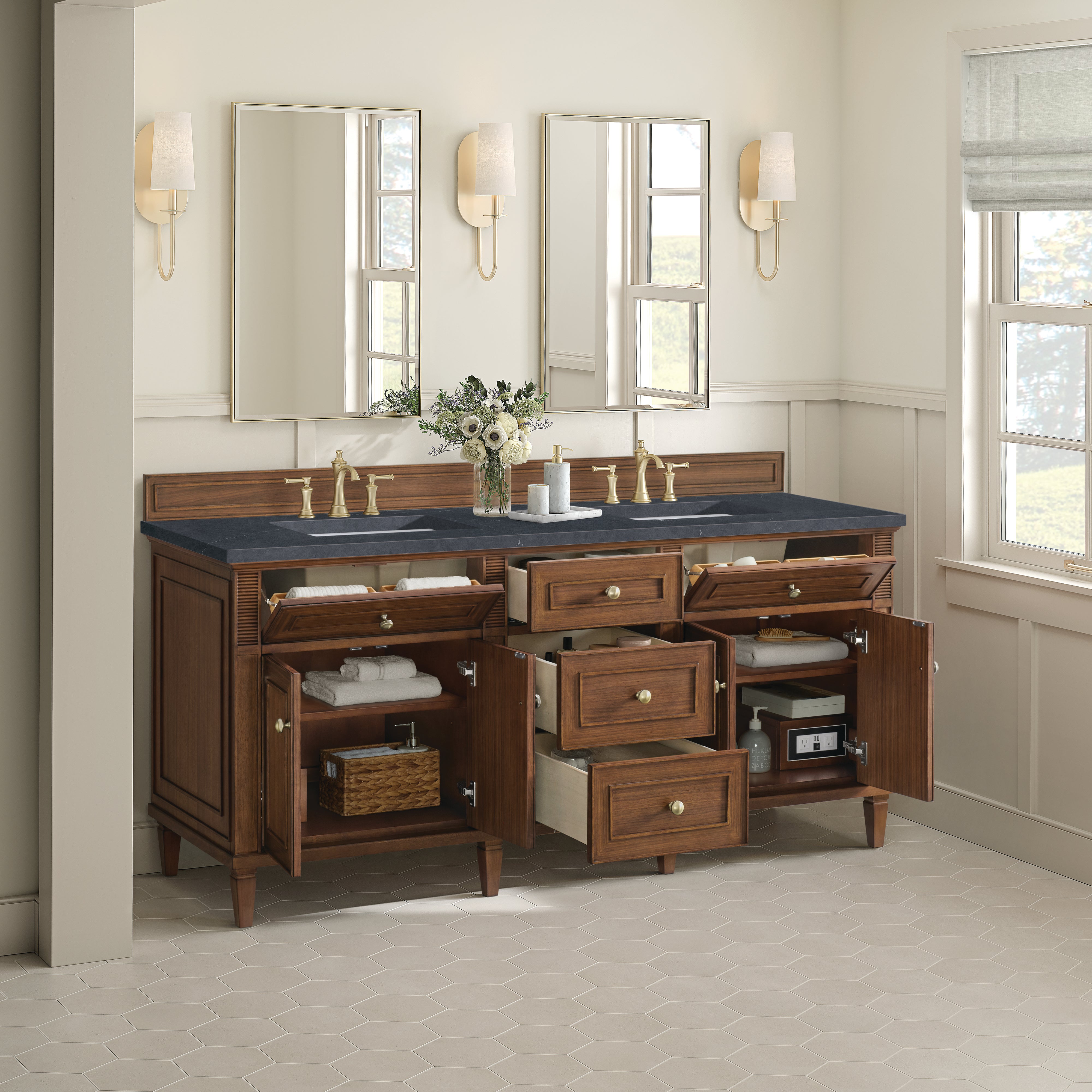 James Martin Lorelai 72"Double Vanity in Mid-Century Walnut with 3cm Countertop