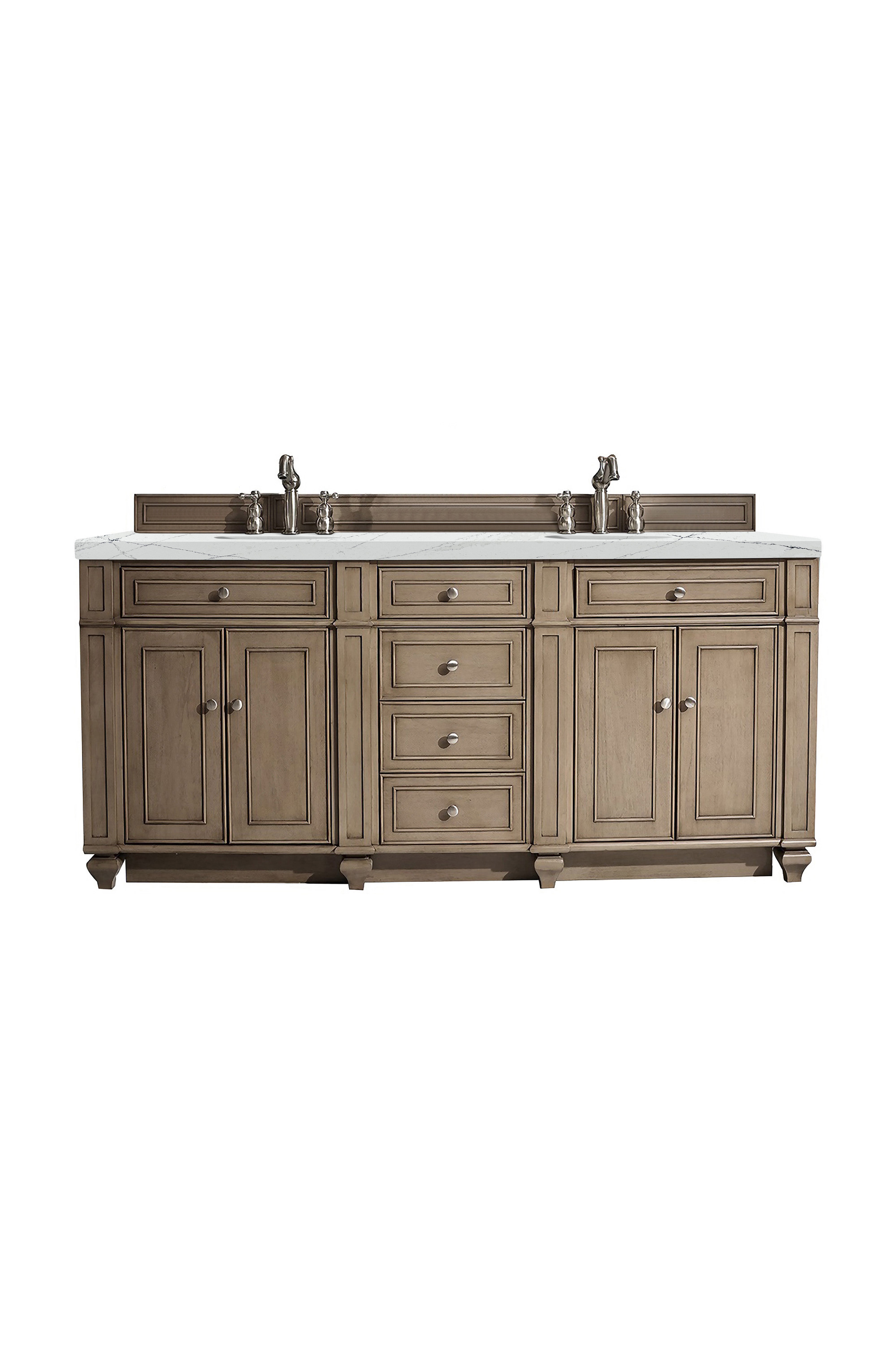 James Martin Bristol 72" Double Vanity in Whitewashed Walnut with 3cm Countertop and FreePower Wireless Charger