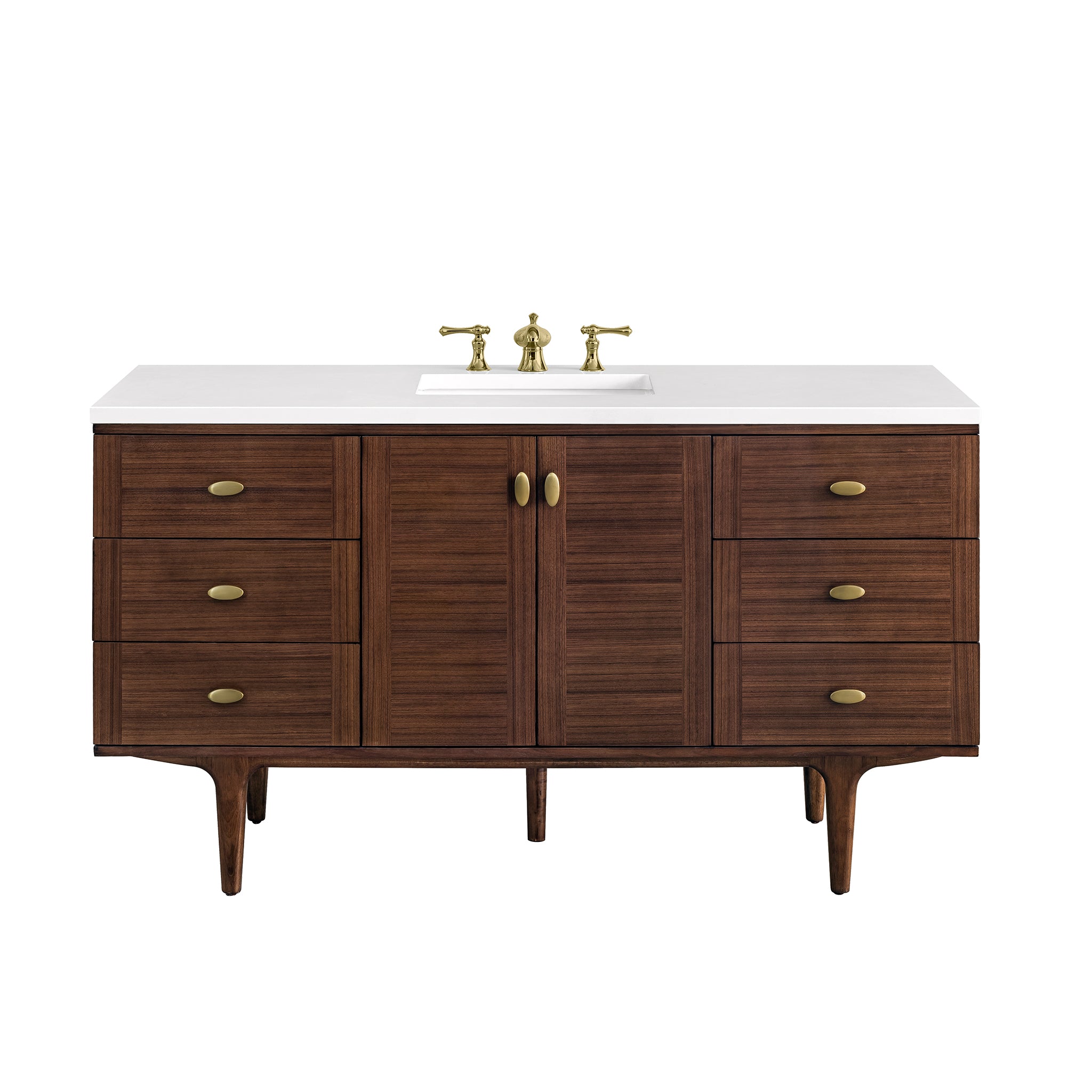 James Martin Amberly 60" Single Vanity in Mid-Century Walnut with 3cm Countertop