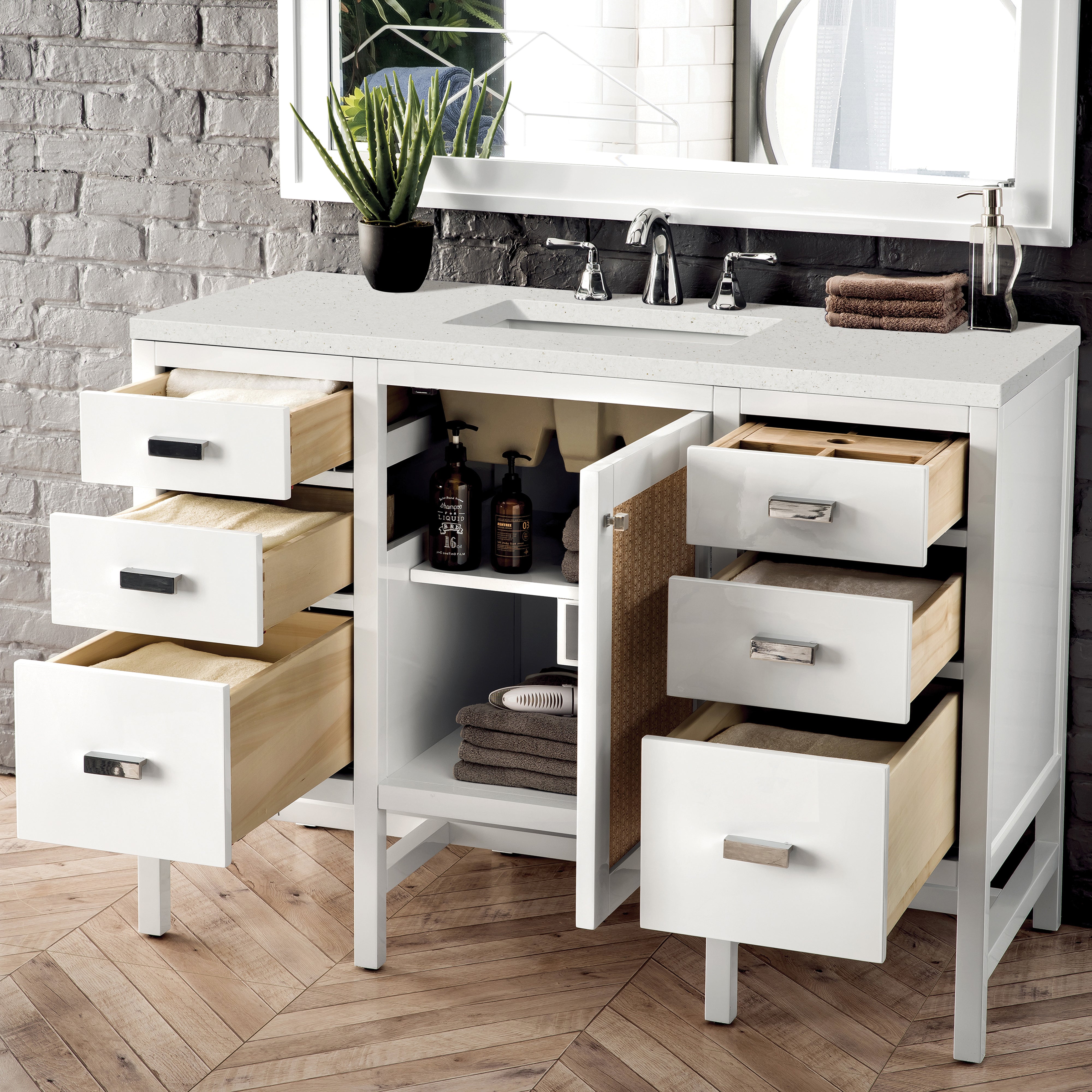 James Martin Addison 48" Single Vanity in Glossy White with 3cm Countertop