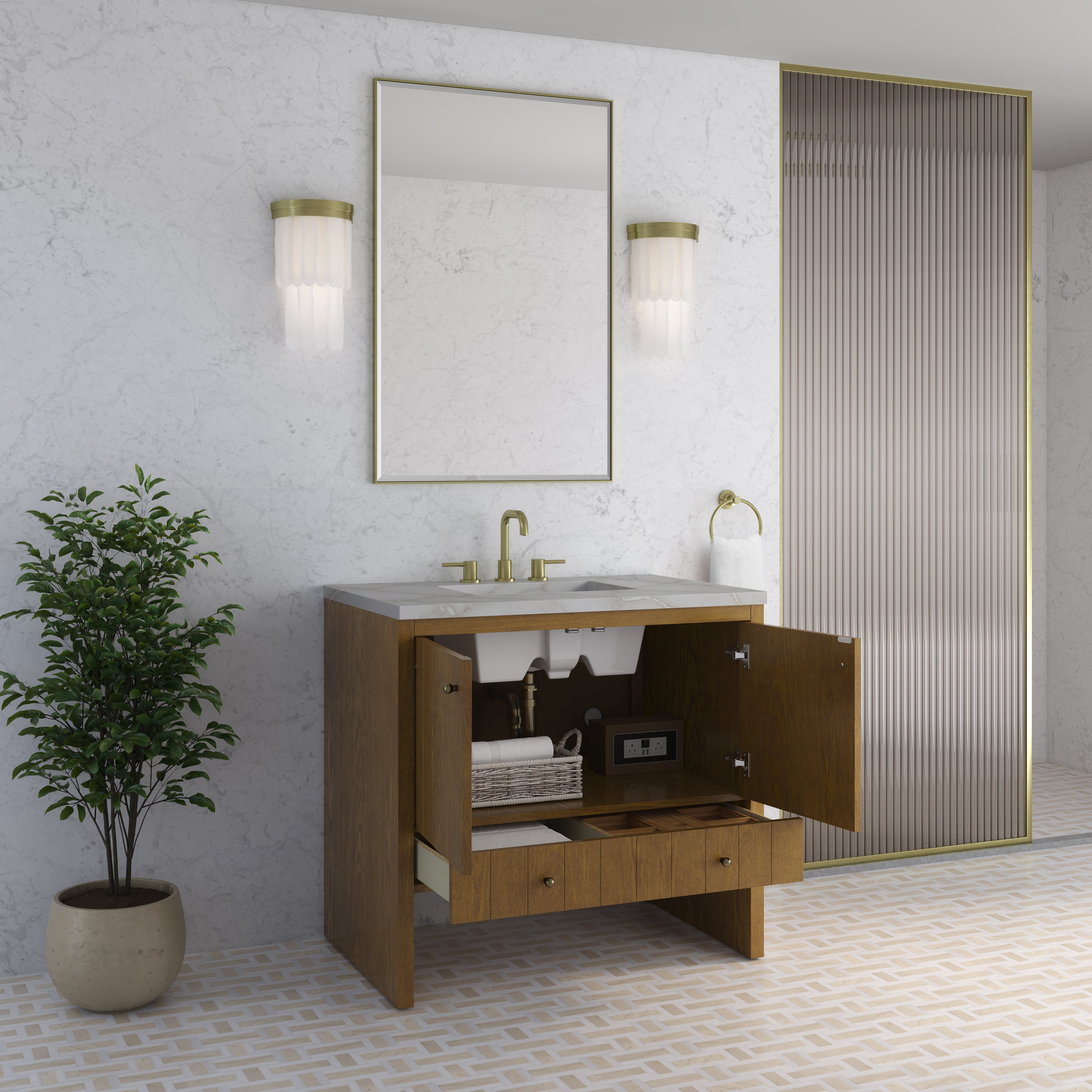 James Martin Hudson 36" Single Vanity in Honey Oak with 3cm Countertop