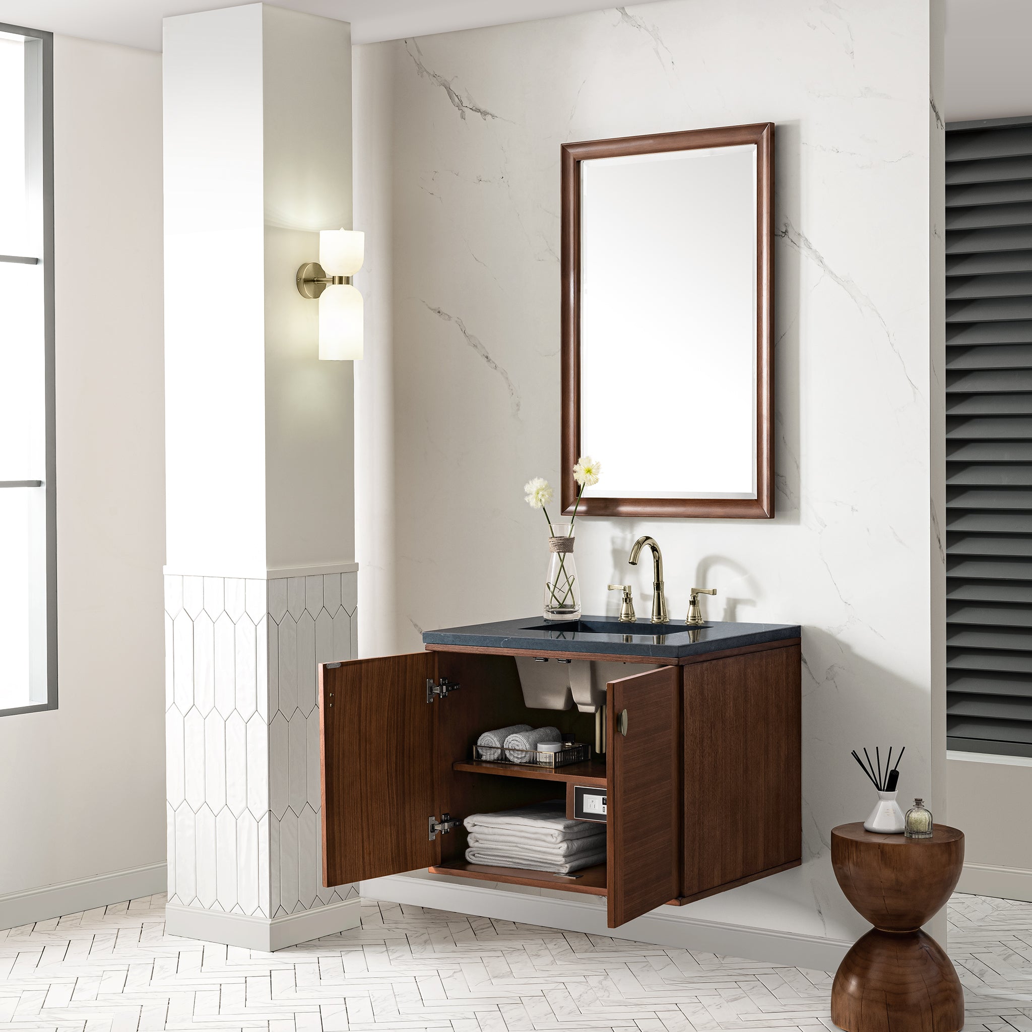 James Martin Amberly 30" Single Vanity in Mid-Century Walnut with 3cm Countertop