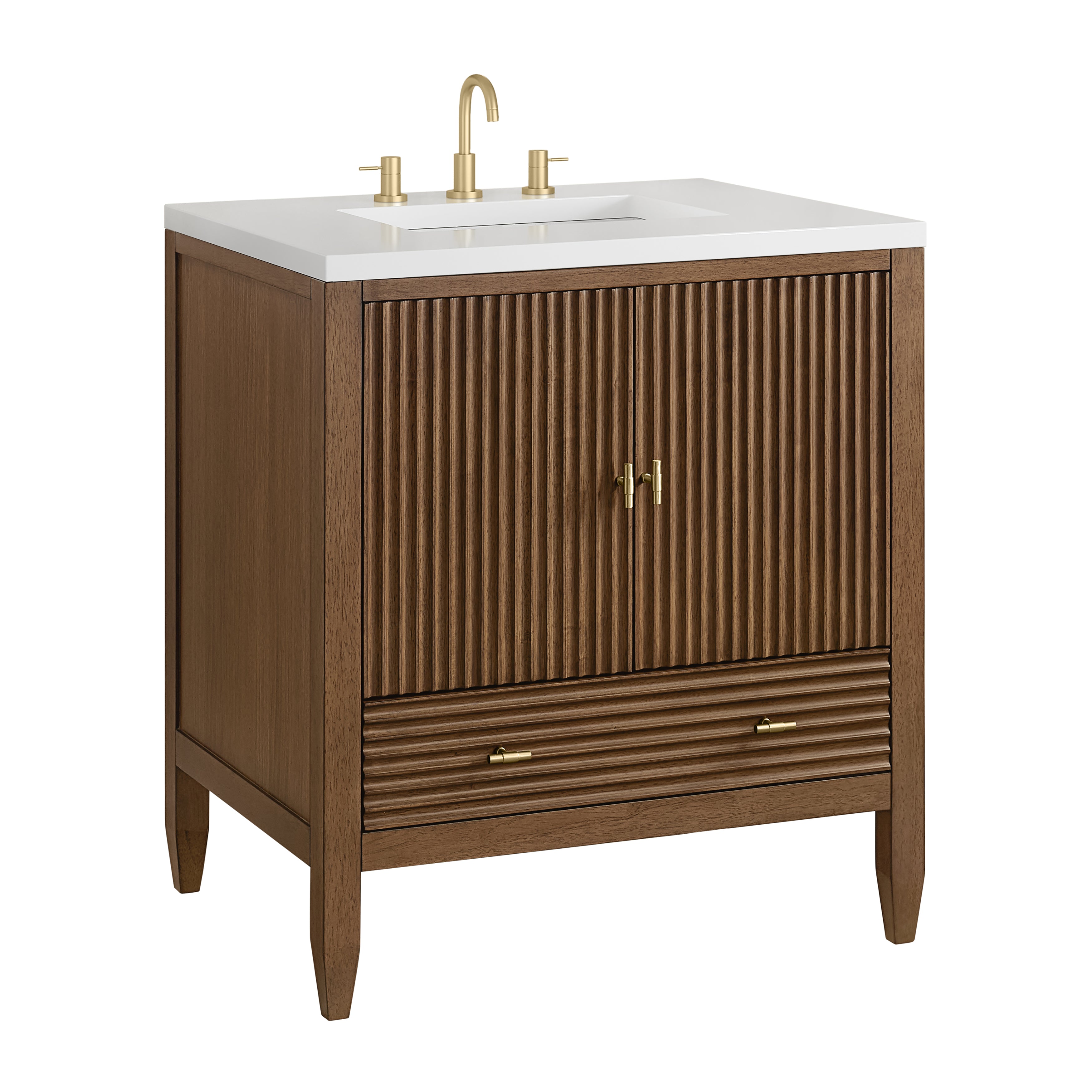 James Martin Myrrin 30" Single Vanity in Mid-Century Walnut with 3cm Countertop