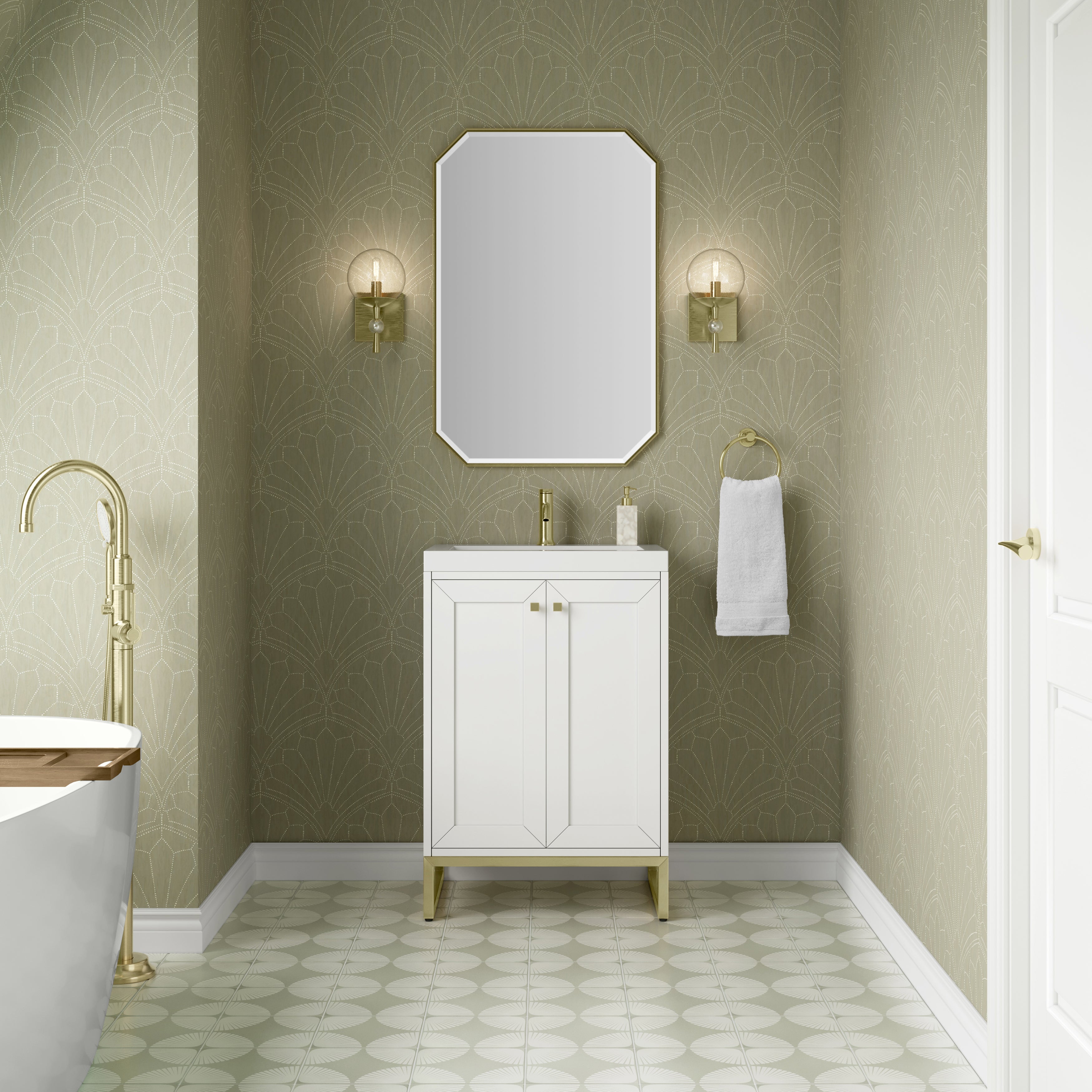 James Martin Chianti 24" Single Vanity in Glossy White with White Glossy Composite Stone Top