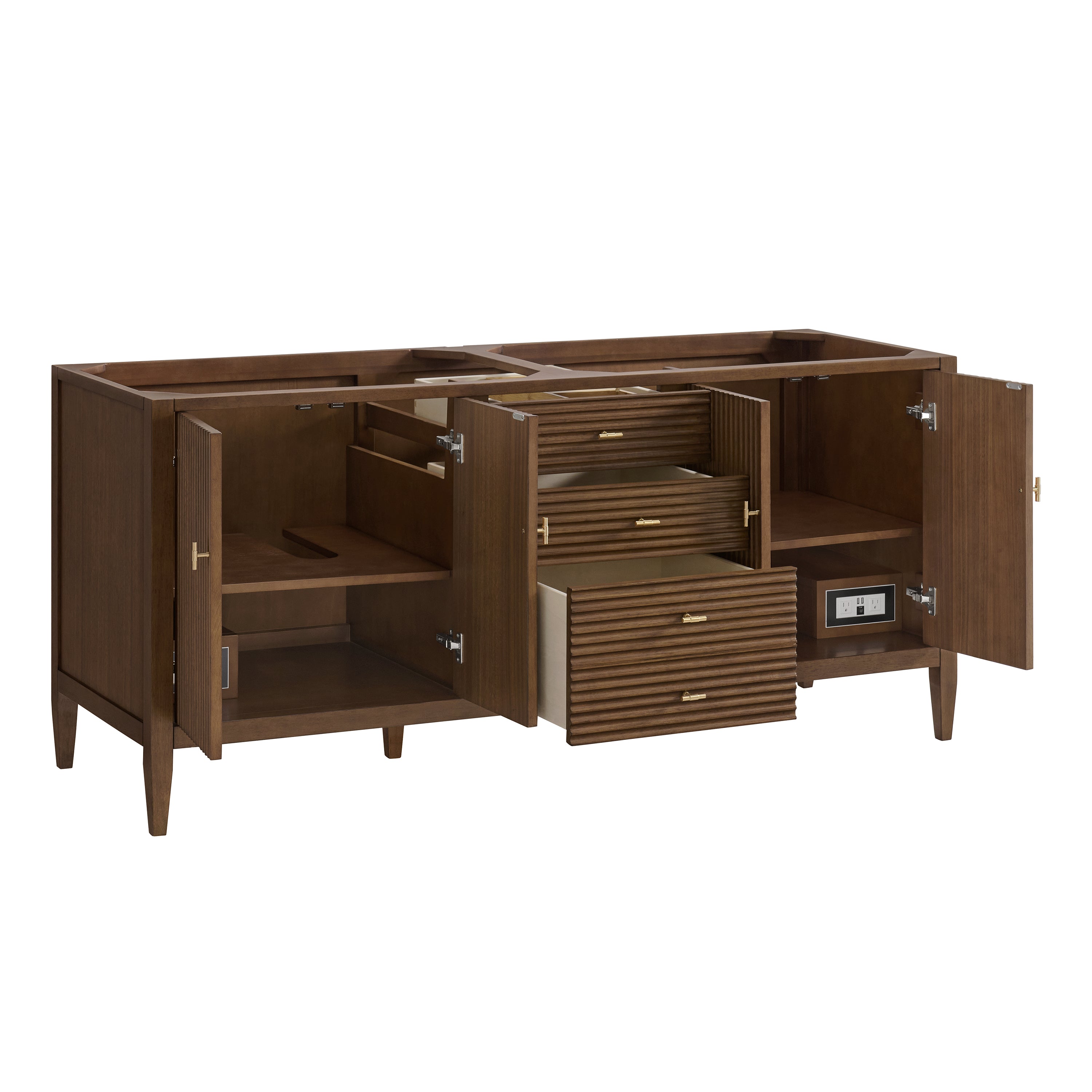 James Martin Myrrin 72" Double Vanity in Mid Century Walnut with 3cm Countertop and FreePower Wireless Charger