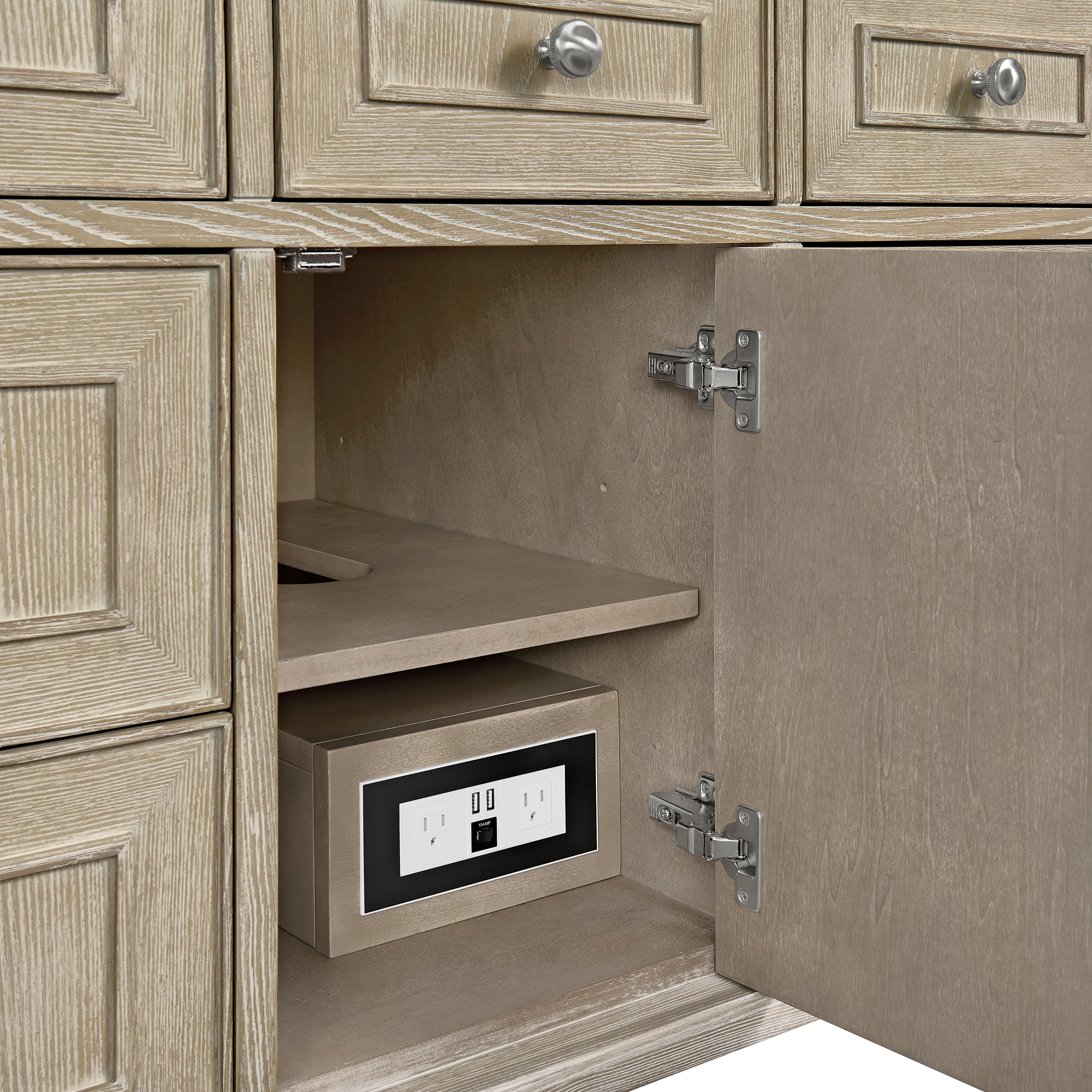 James Martin Lorelai 48" Single Vanity in Whitewashed Oak with 3cm Countertop and FreePower Wireless Charger