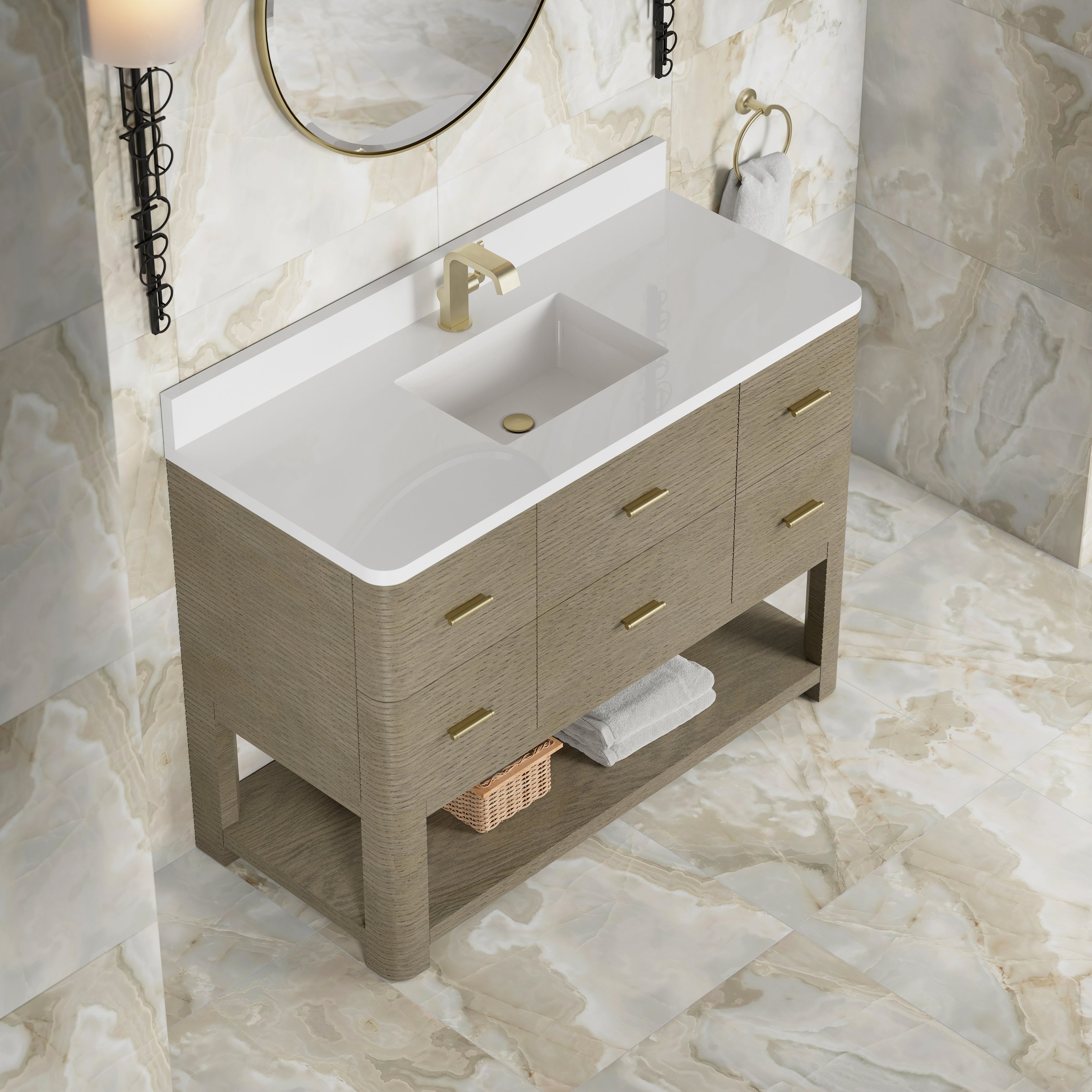 James Martin Lucian 48" Single Vanity in Pebble Oak with 3cm Countertop