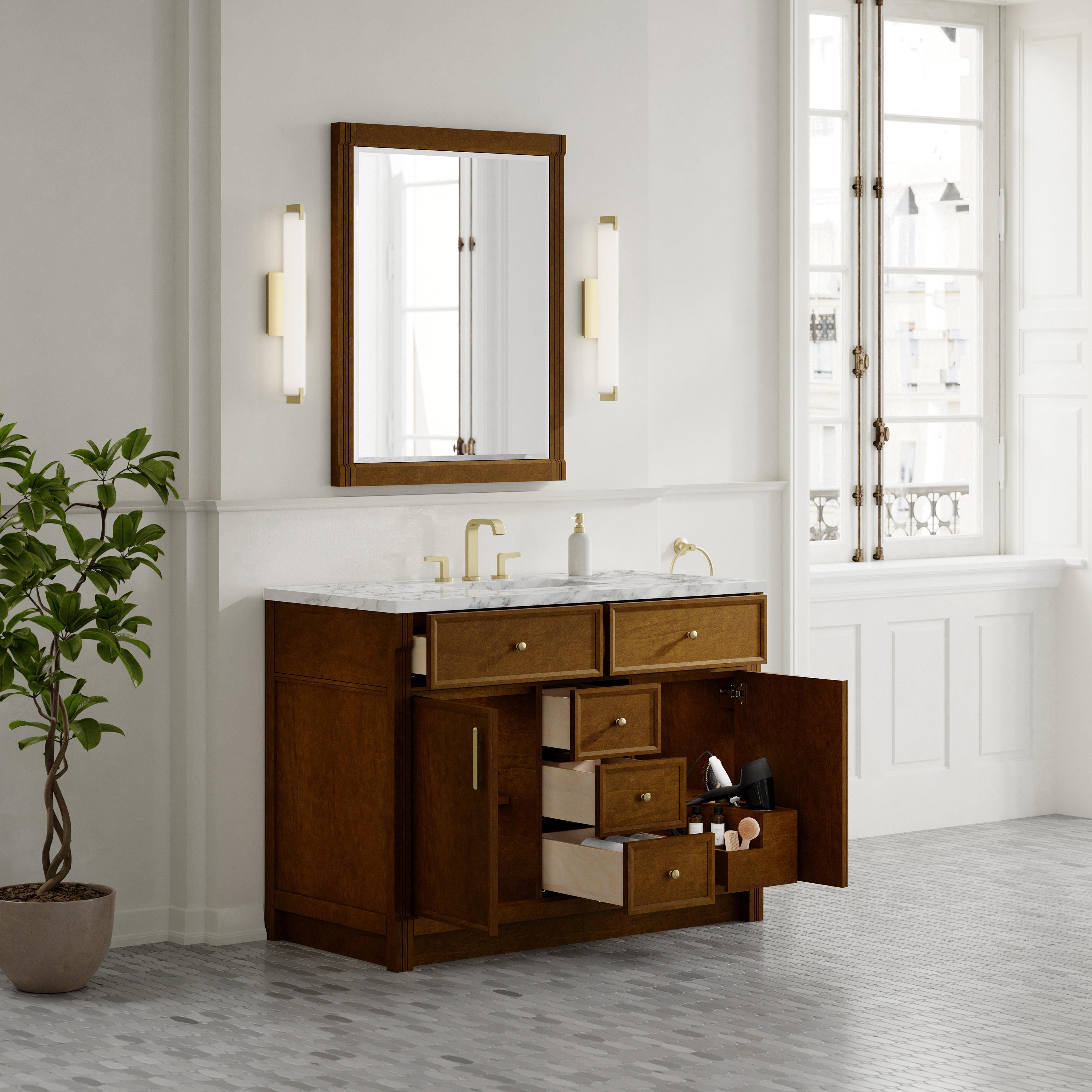 James Martin Bellshire 48" Single Vanity in Honey Oak with 3cm Countertop