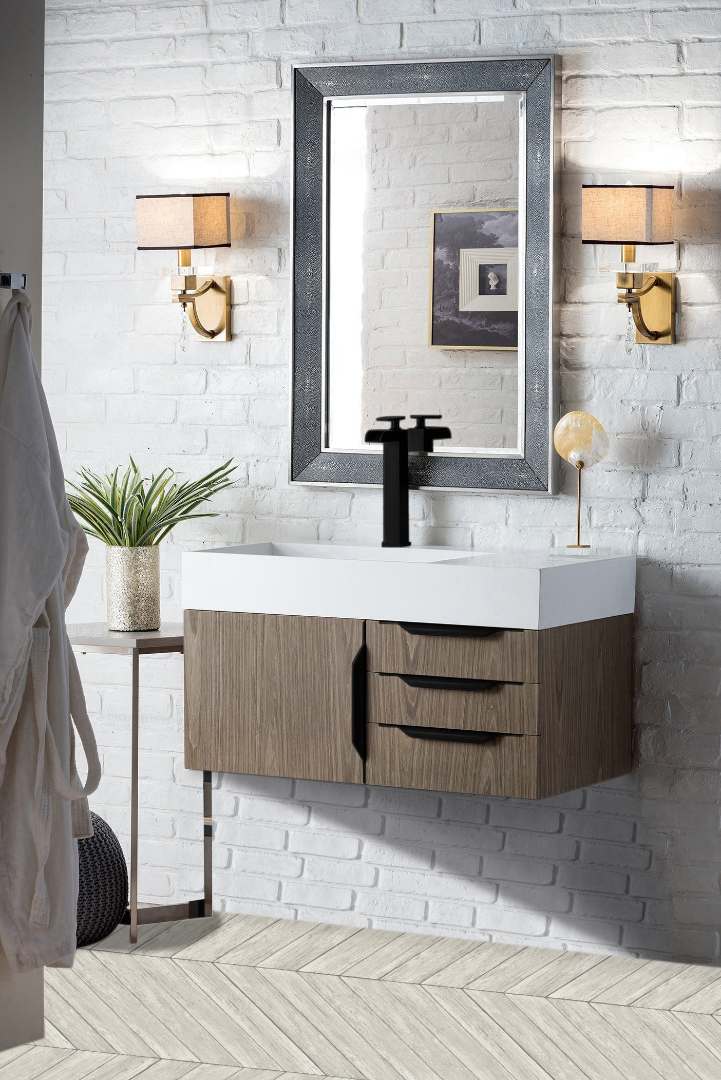 James Martin Columbia 36" Wall Mounted Single Vanity with Mineral Composite Stone Countertop