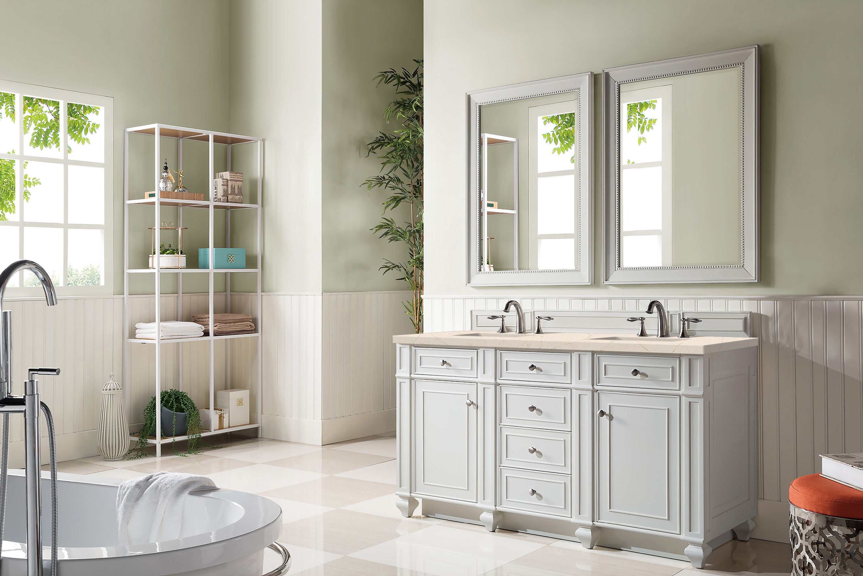 James Martin Bristol 60" Double Vanity in Bright White with 3cm Countertop