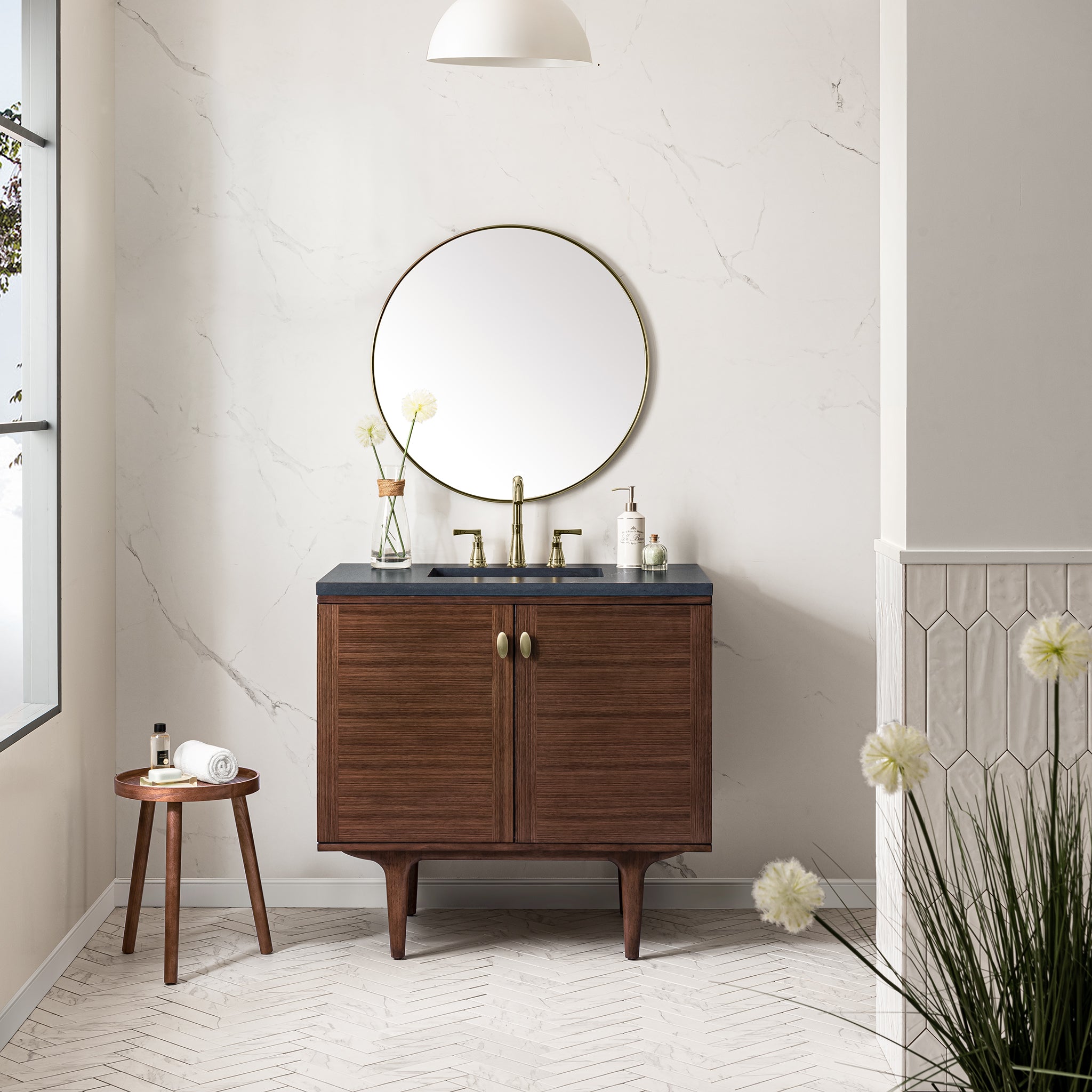 James Martin Amberly 36" Single Vanity in Mid-Century Walnut with 3cm Countertop
